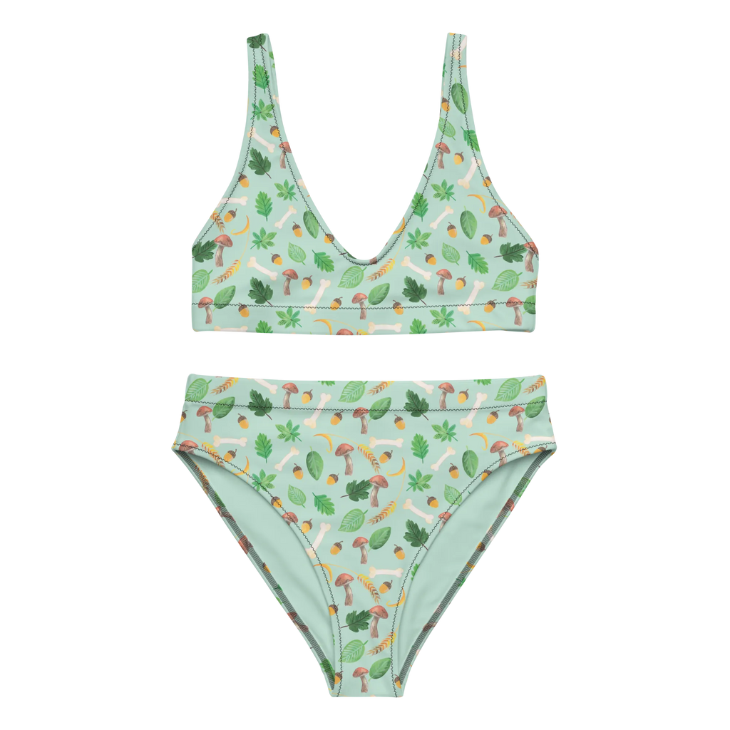 Bikini Autumn Forest Design Bikinioberteil, High Waist Bikini, Bademode, Zweiteiler, Bikini, 2er Set, Bikinihose, Blätter, Herbst, Wald, Pilze, Aquarell Muster, Laub