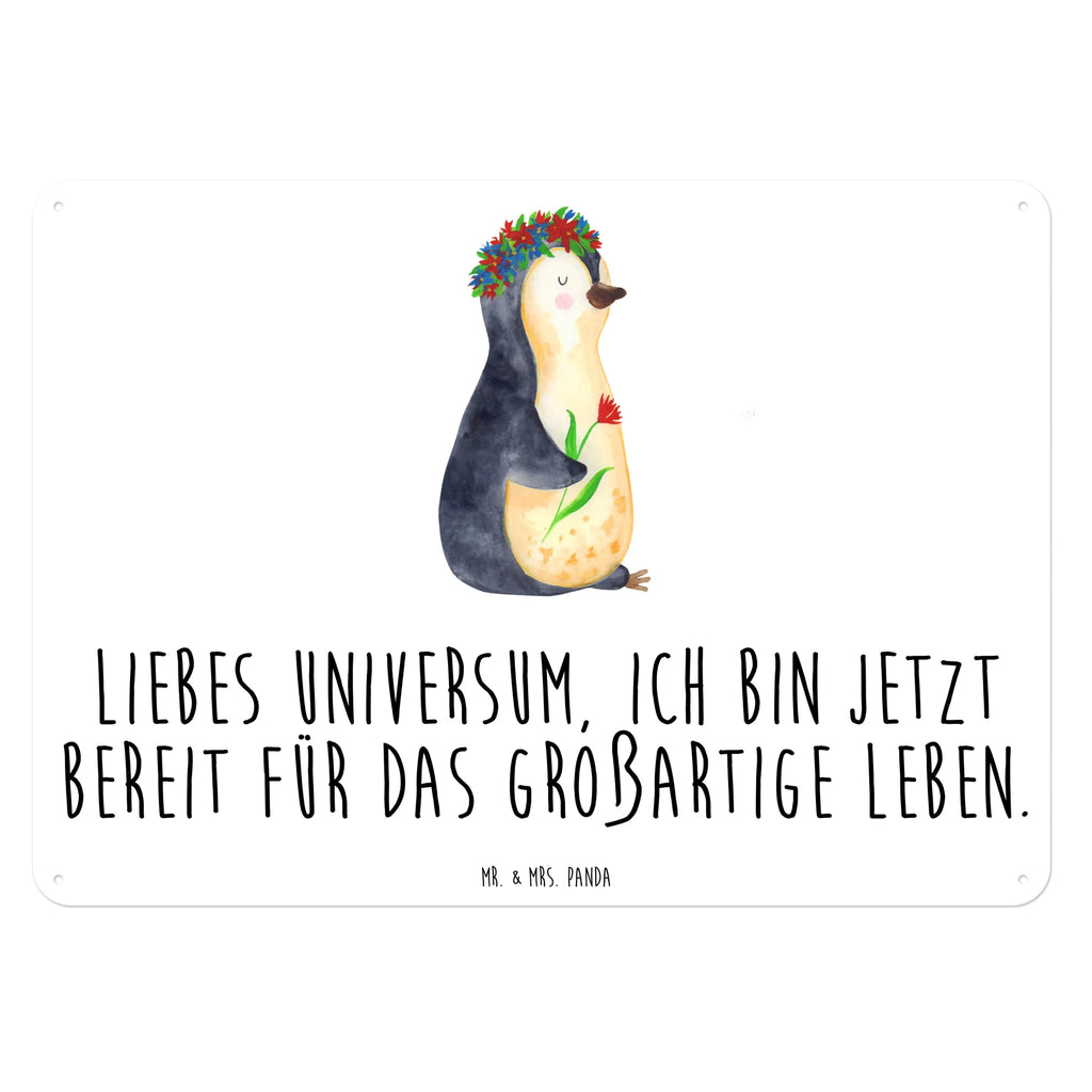Blechschild Pinguin Blumen Wandschild Metall, Dekoschild Metall, Blechschild, Blechschild Für Frauen, Blechschild Zum Aufhängen, Blechschild Für Männer, Blechschild Büro, Blechschild Küche, Blechschild Groß, Türschild Metall, Pinguin, Motivation, Liebeskummer, Lebensziele, Wünsche, Geschenkidee, Blumenkranz, Leben, Universum, Lebenslust, Pinguine, Ziele