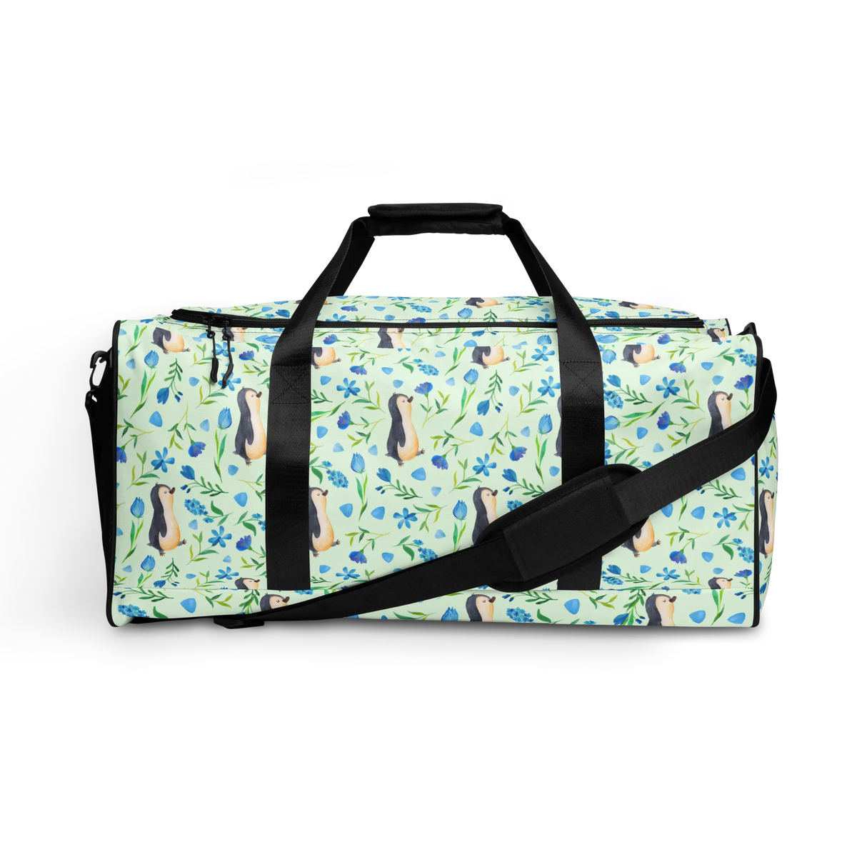 Reisetasche Pinguinliebe Design Travel-Bag, Sport-Bag, Duffle-Bag, Handgepäcktasche, Reisetasche Damen, Weekender, Sporttasche Damen, Sporttasche, Duffel Bag, Große Reisetasche, Gepäcktasche, Sport-Reisetasche, Gymtasche, Große Sporttasche, Duffelbag, Wochenendtasche, Weekender-Tasche, Handgepäck Reisetasche, Trainingstasche, Reisetasche groß, Reisetasche, Damen Reisetasche, Reisetasche Handgepäck, Weekender Damen, Tragetasche, Sporttasche Herren, Herren Reisetasche, Reisetasche Herren, Blumen, Pinguine, Aquarell, Pinguin, Blaue Blumen, Muster