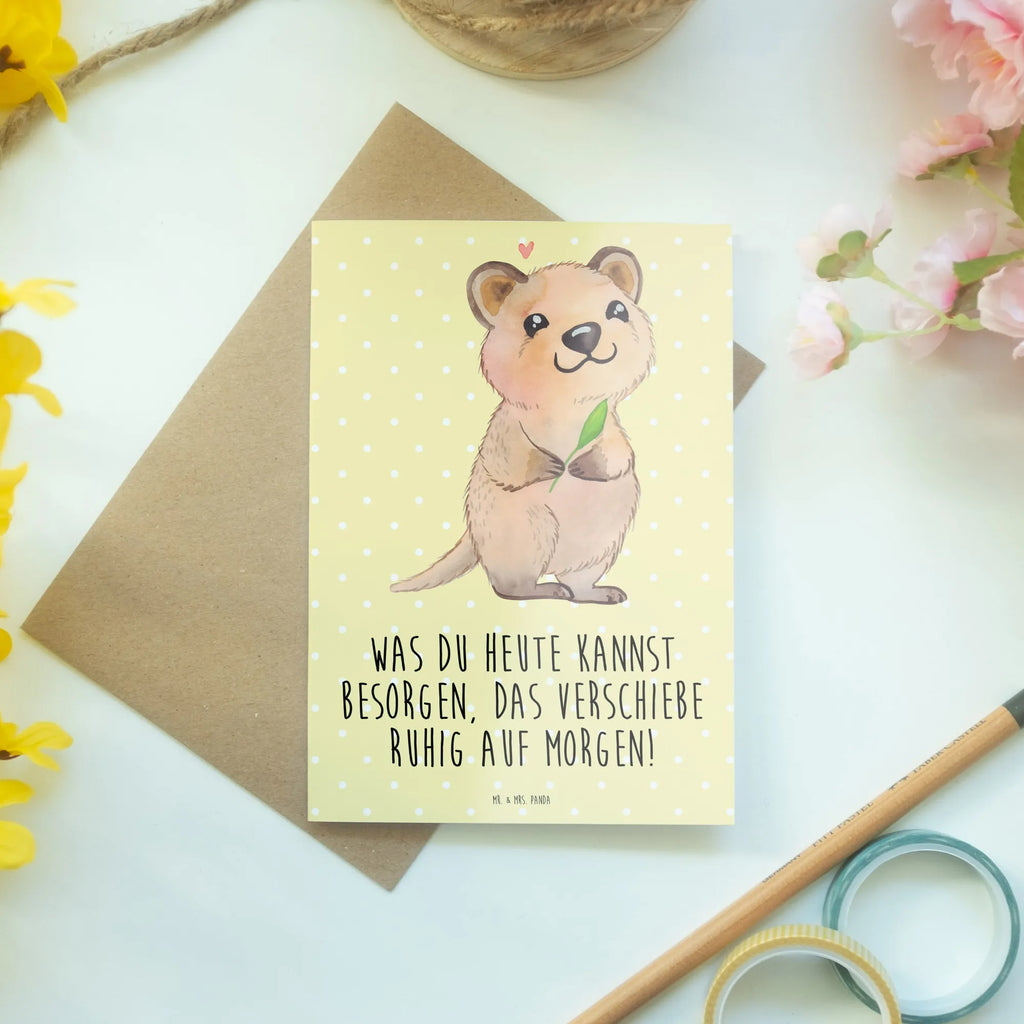 Greetings card Quokka Happy babykarte, Glückwunschkarte, osterkarte, hochzeitskarten, Beileidskarte, vatertagskarte, genesungskarte, Grußkarten, weihnachtskarten, Klappkarte, jubiläumskarte, dankeskarten, kommunionskarte, abiturkarte, Grußkarte, spruchkarte, neujahrskarte, osterkarten, glückwunschkarten, Motivkarte, firmungskarte, valentinstagskarte, einladungskarten, Lustige Sprüche, Tiere, Tiermotive, Gute Laune, Verschieben, Dinge Erledigen, Aufschieberitis, Niedliches Tier, Lustiger Spruch, Quokka