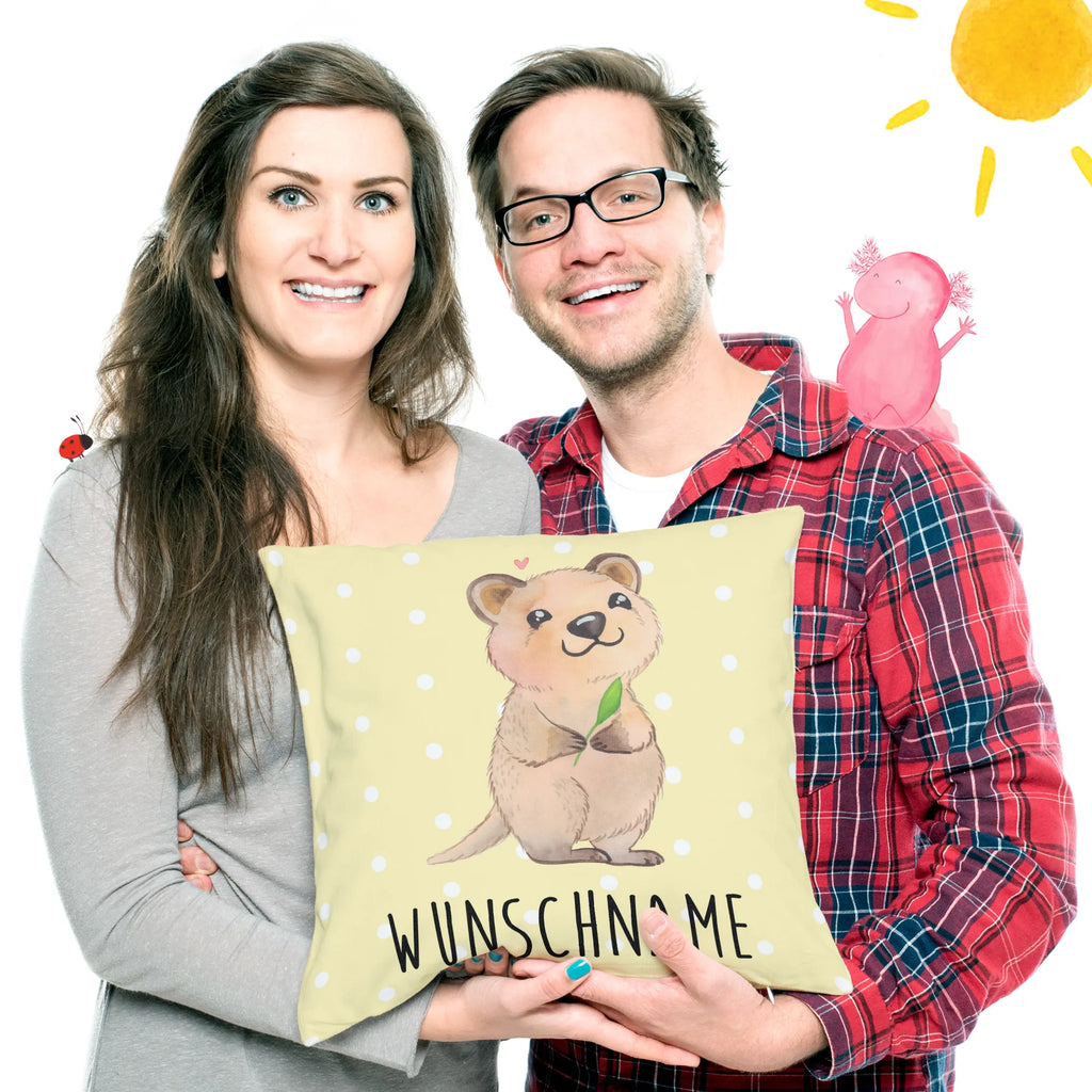 Personalised cushion Quokka Happy Kissen, Wunschname, bedrucken, Name, personalisiert, Kopfkissen, Tiermotive, Gute Laune, lustige Sprüche, Tiere, Quokka, Lustiger Spruch, Niedliches Tier, Aufschieberitis, Verschieben, Dinge erledigen