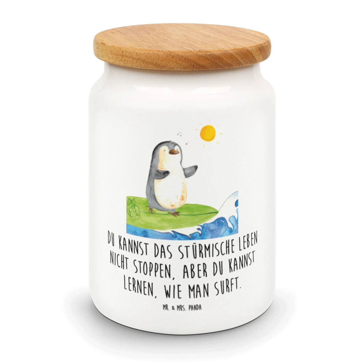 Storage jar Penguin surfer bulk food storage, cookie jar, airtight container, kitchen canister, canister, treat jar, pantry storage, ceramic jar, storage jar, preservative jar, food storage container, kitchen storage solutions, snack jar, Penguin, North Pole, Winter, Penguins, holidays, surfing, surfers, waves, penguins, Hawaii, Portugal, wave riding