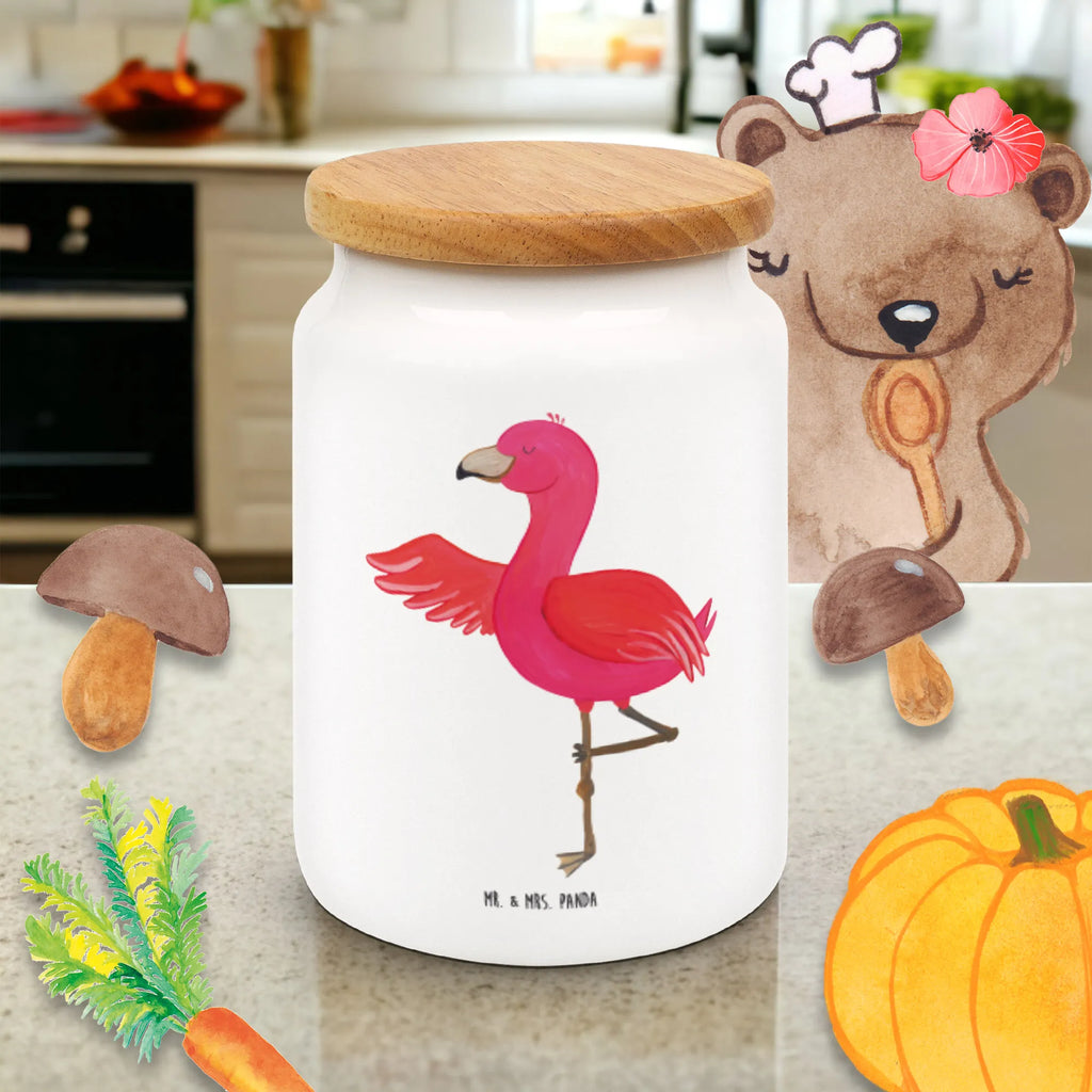 Storage jar flamingo yoga pantry storage, kitchen canister, kitchen storage solutions, canister, preservative jar, bulk food storage, food storage container, cookie jar, storage jar, snack jar, airtight container, treat jar, ceramic jar, Flamingo, pink, pink bird, bird of paradise, red, flamingo decoration, gift pink, gifts, gift idea, children, adults, girls, flamingo fans, summer, vacation, sea, unusual gifts in pink, pink gifts, girls gifts, small gifts, Caribbean feeling, funny sayings, yoga exercise, agitation, mindfulness, namaste, bird, anger, relaxation, deep relaxation, yoga