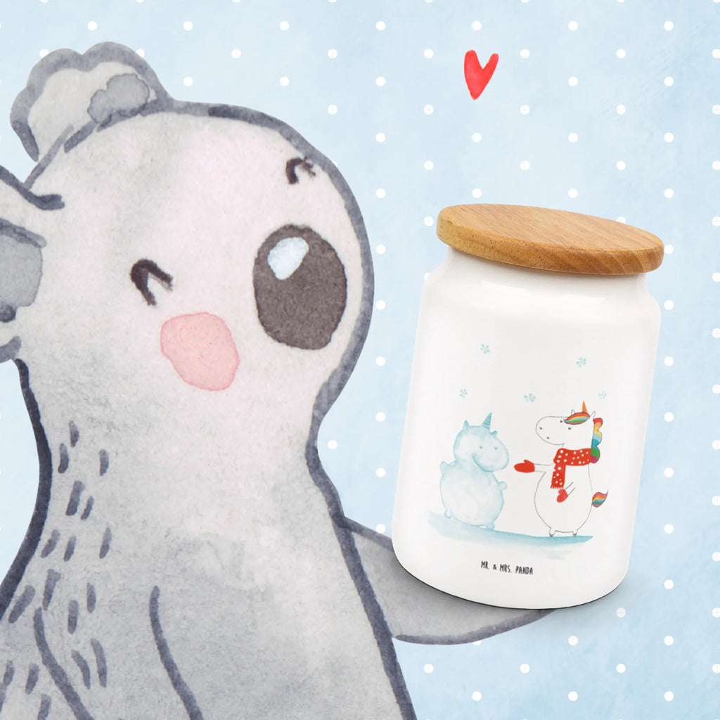 Storage jar unicorn snowman cookie jar, food storage container, pantry storage, airtight container, snack jar, treat jar, storage jar, ceramic jar, kitchen storage solutions, canister, bulk food storage, preservative jar, kitchen canister, unicorn, unicorns, Snowman, present, Cake, Cold, Cap, Snow, Unicorn, Winter, Gloves, Christmas Motif, X-Mas, winter gift, Christmas
