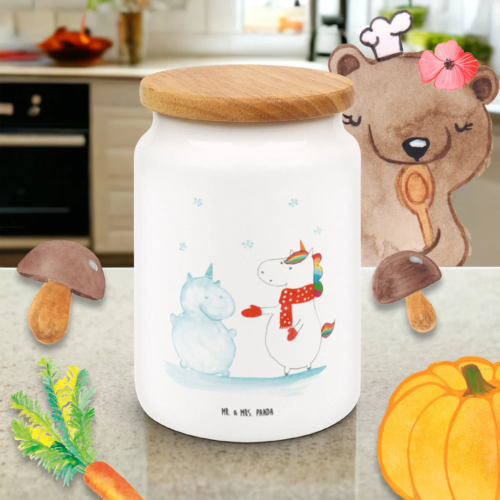 Storage jar unicorn snowman cookie jar, food storage container, pantry storage, airtight container, snack jar, treat jar, storage jar, ceramic jar, kitchen storage solutions, canister, bulk food storage, preservative jar, kitchen canister, unicorn, unicorns, Snowman, present, Cake, Cold, Cap, Snow, Unicorn, Winter, Gloves, Christmas Motif, X-Mas, winter gift, Christmas