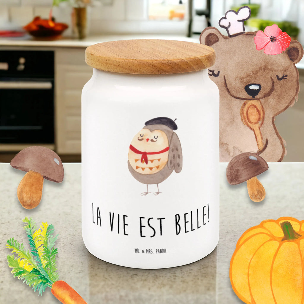Storage jar Owl France snack jar, cookie jar, ceramic jar, bulk food storage, airtight container, kitchen storage solutions, storage jar, canister, pantry storage, food storage container, treat jar, kitchen canister, preservative jar, owl, forest animal, bird, nocturnal, gift ideas, birthday present, illustrated, funny, romantic gift, owl decor, Say French, Owls, hibou, Owl, Say beautiful, France, Owl decoration, Life is beautiful, La vie est belle