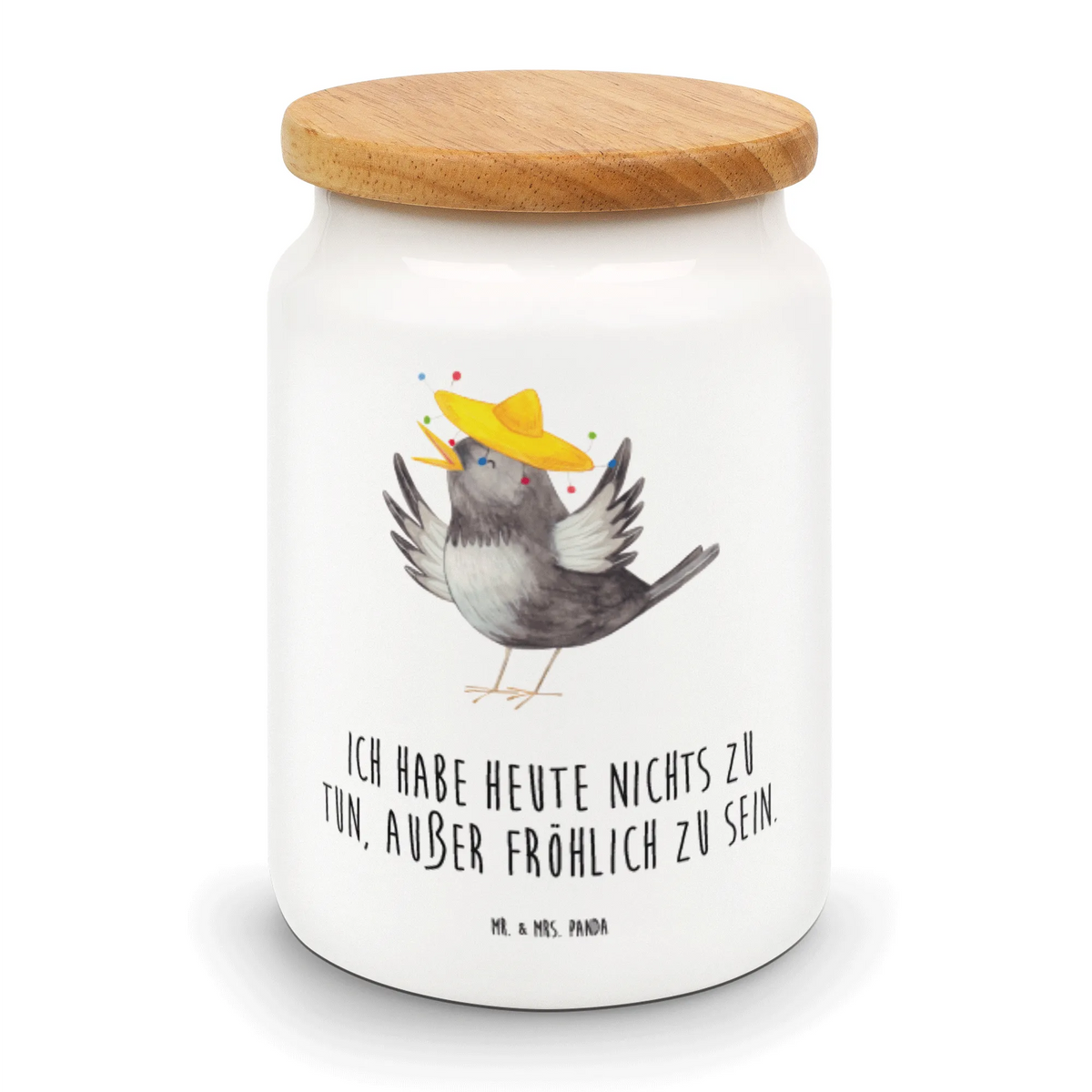 Storage jar Crow sombrero kitchen storage solutions, kitchen canister, canister, cookie jar, ceramic jar, pantry storage, storage jar, bulk food storage, treat jar, preservative jar, snack jar, airtight container, food storage container, small animals, cute, funny, cute animal motives, hand drawn, small world, funny sayings, good mood, happy, gifts, gift ideas, special gifts, animal lover, card, Motivation, Bird, Raven, Happiness Saying, Birds, Be happy, Magpie, Saying positive