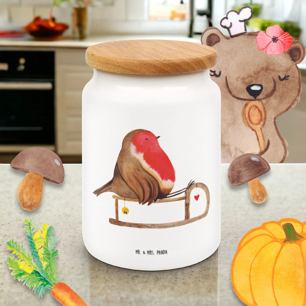 Storage jar robin Sleds pantry storage, cookie jar, snack jar, treat jar, canister, bulk food storage, airtight container, storage jar, ceramic jar, food storage container, kitchen canister, kitchen storage solutions, preservative jar, Winter, Christmas, Christmas time, snow, bird, sleigh