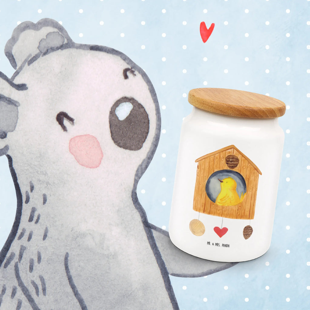 Storage jar Bird House cookie jar, pantry storage, food storage container, canister, preservative jar, storage jar, treat jar, ceramic jar, airtight container, kitchen storage solutions, snack jar, bulk food storage, kitchen canister, small animals, cute, funny, cute animal motives, hand drawn, small world, funny sayings, good mood, happy, gifts, gift ideas, special gifts, animal lover, card, nest, birdhouse, home, birds, favorite place, Bird, home sweet home, house, castle, our house, family, apartment