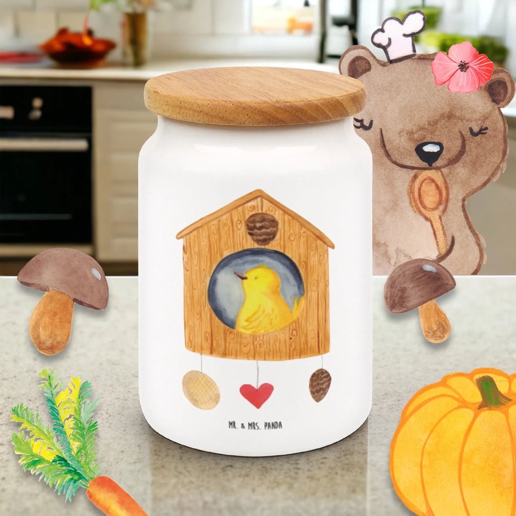 Storage jar Bird House cookie jar, pantry storage, food storage container, canister, preservative jar, storage jar, treat jar, ceramic jar, airtight container, kitchen storage solutions, snack jar, bulk food storage, kitchen canister, small animals, cute, funny, cute animal motives, hand drawn, small world, funny sayings, good mood, happy, gifts, gift ideas, special gifts, animal lover, card, nest, birdhouse, home, birds, favorite place, Bird, home sweet home, house, castle, our house, family, apartment