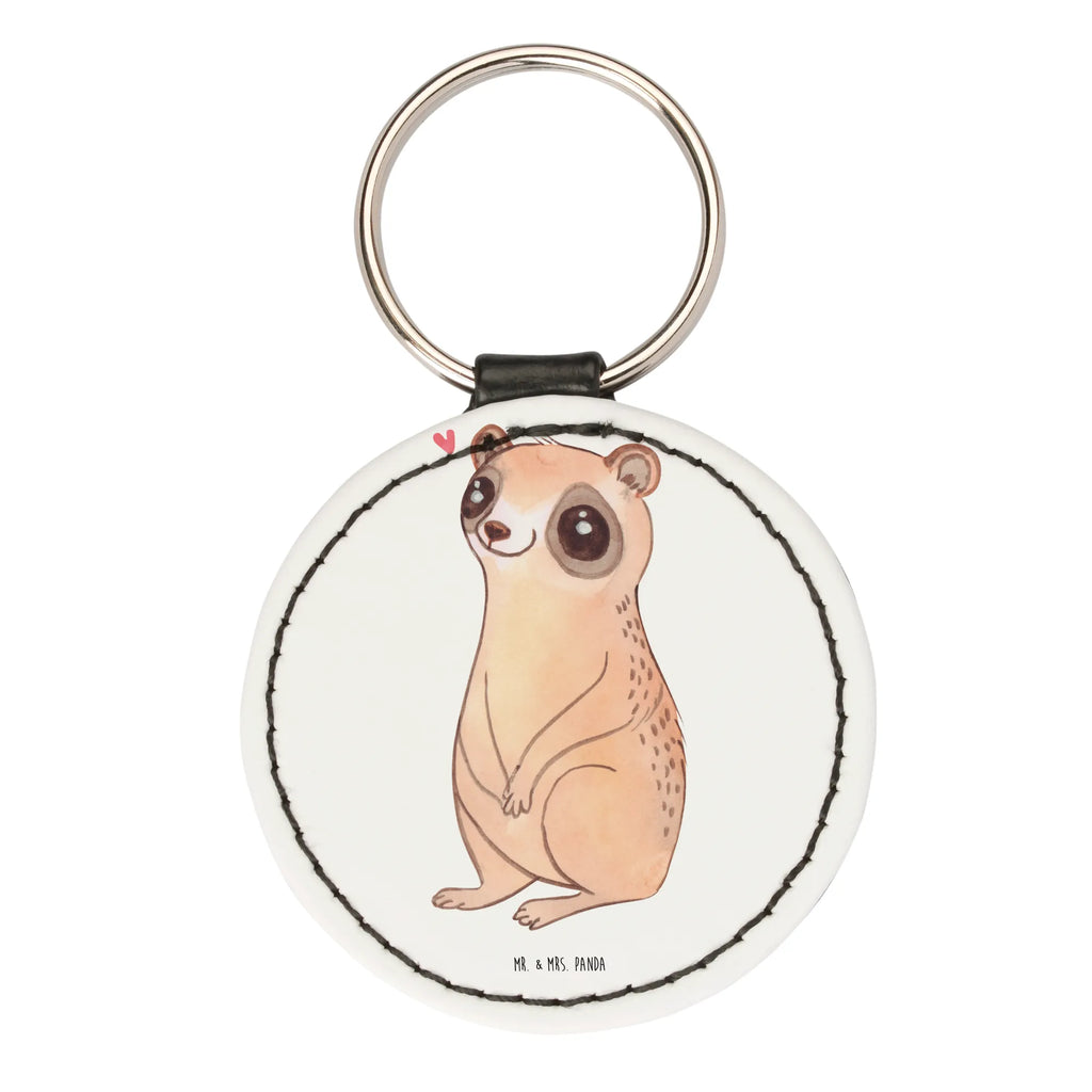 Round key ring Slow loris Happy Schlüsselaccessoire, mini schlüsselanhänger, schlüsselbund anhänger, Schlüsselanhänger, Taschenanhänger, Lustige Sprüche, Tiere, Tiermotive, Gute Laune, Niedlich, Plumplori, Glück