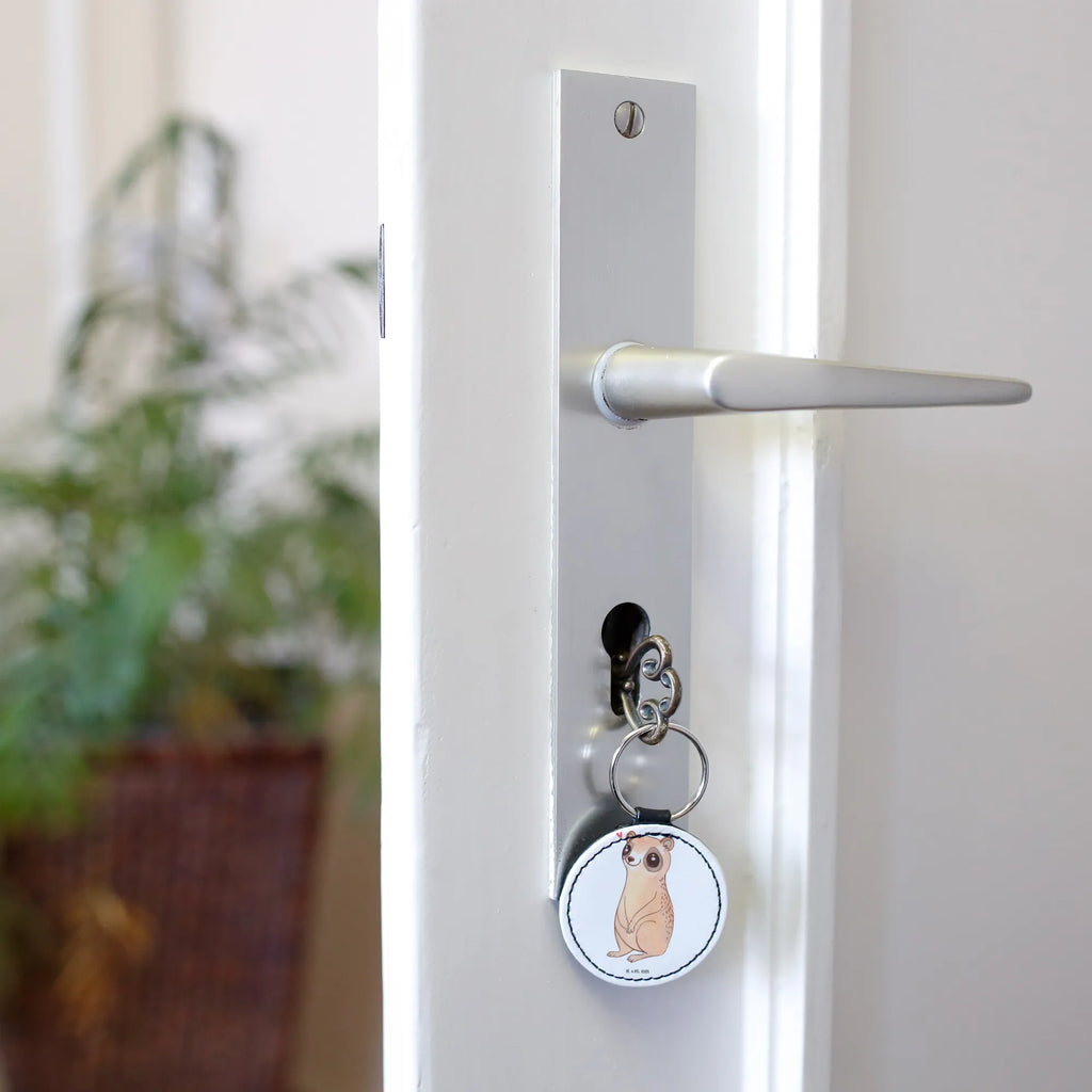 Round key ring Slow loris Happy Schlüsselaccessoire, mini schlüsselanhänger, schlüsselbund anhänger, Schlüsselanhänger, Taschenanhänger, Lustige Sprüche, Tiere, Tiermotive, Gute Laune, Niedlich, Plumplori, Glück