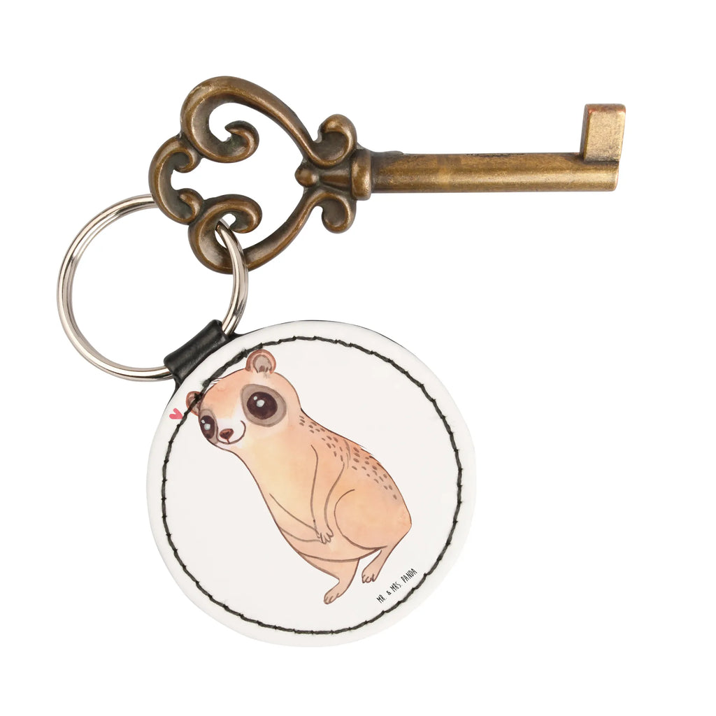 Round key ring Slow loris Happy Schlüsselaccessoire, mini schlüsselanhänger, schlüsselbund anhänger, Schlüsselanhänger, Taschenanhänger, Lustige Sprüche, Tiere, Tiermotive, Gute Laune, Niedlich, Plumplori, Glück