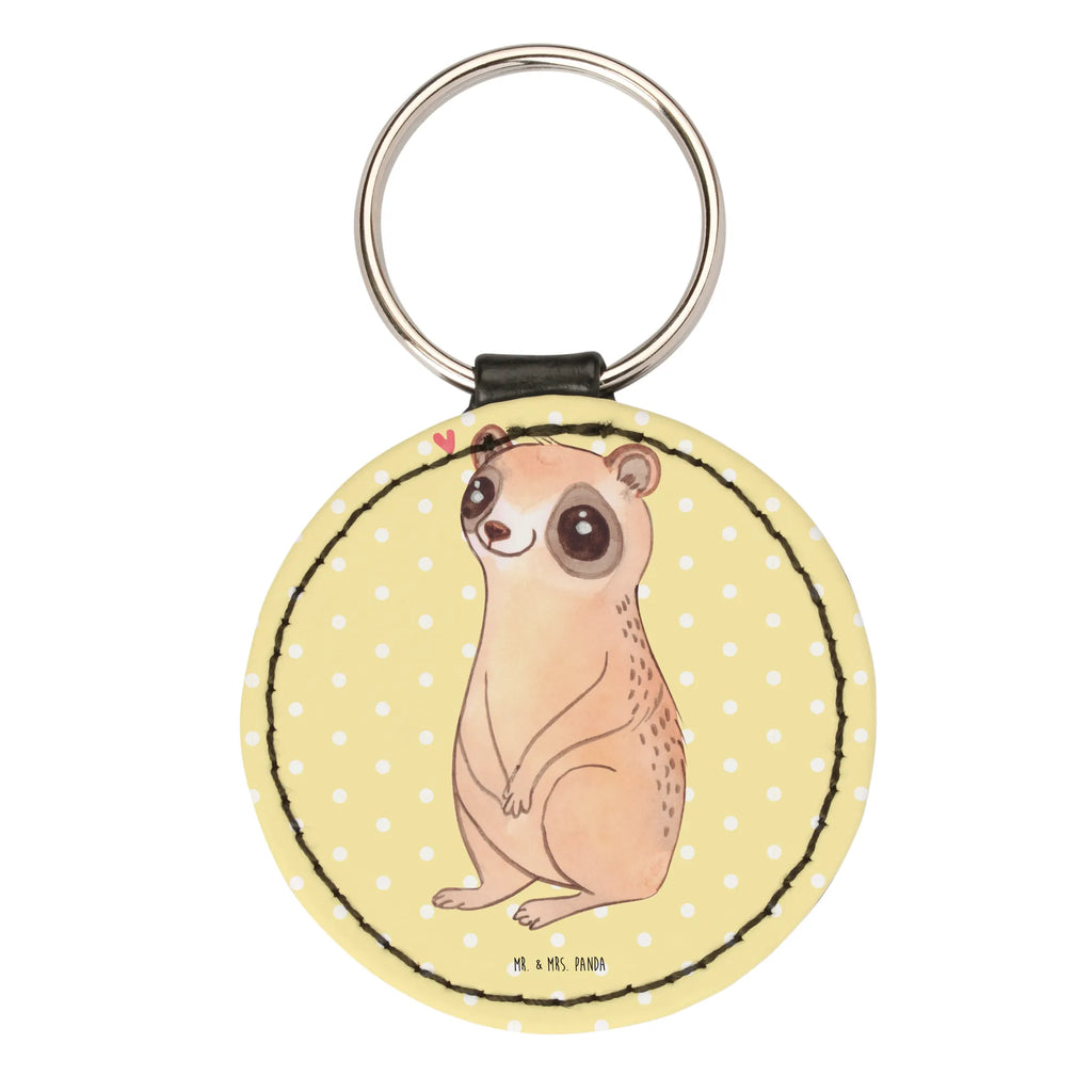 Round key ring Slow loris Happy Schlüsselaccessoire, mini schlüsselanhänger, schlüsselbund anhänger, Schlüsselanhänger, Taschenanhänger, Lustige Sprüche, Tiere, Tiermotive, Gute Laune, Niedlich, Plumplori, Glück
