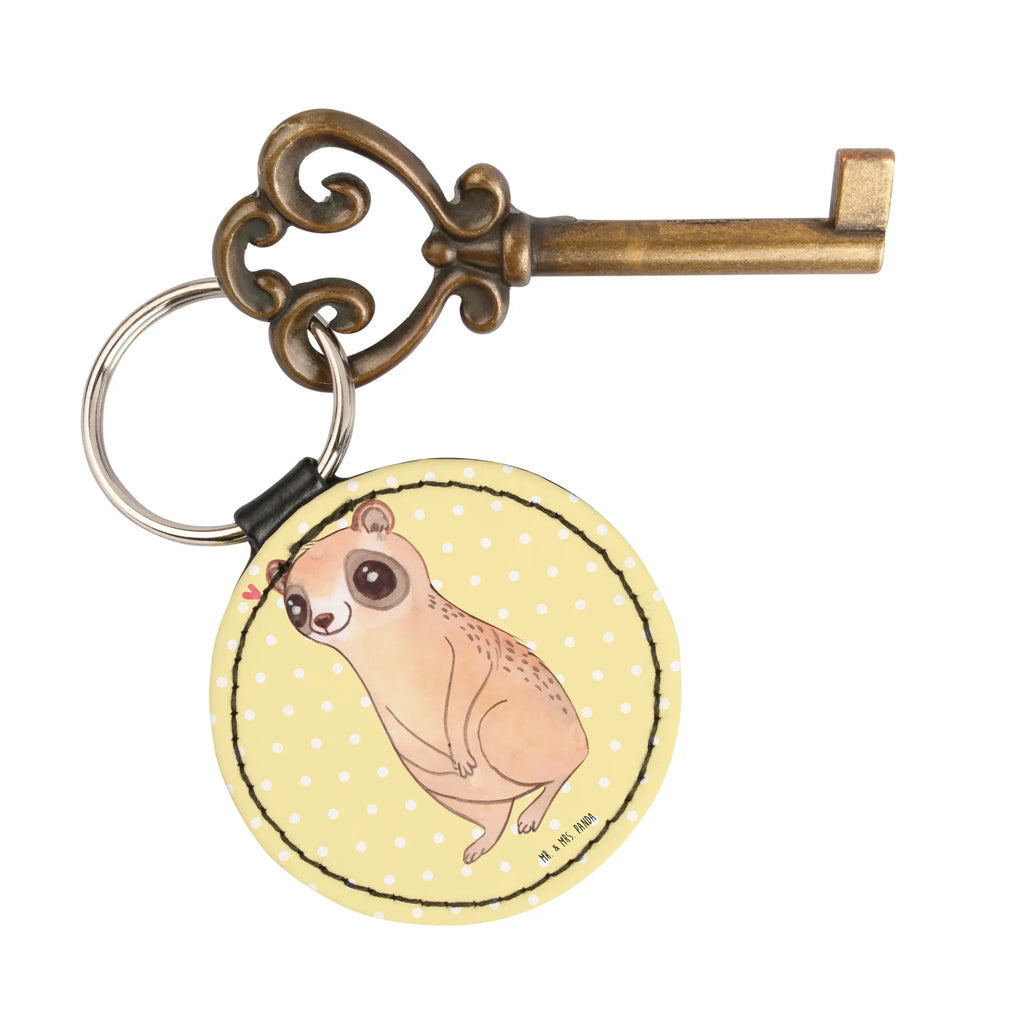 Round key ring Slow loris Happy Schlüsselaccessoire, mini schlüsselanhänger, schlüsselbund anhänger, Schlüsselanhänger, Taschenanhänger, Lustige Sprüche, Tiere, Tiermotive, Gute Laune, Niedlich, Plumplori, Glück