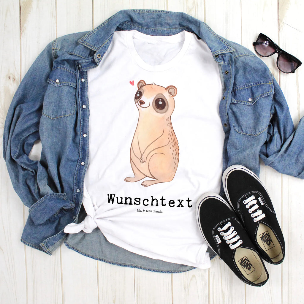 Personalised T-Shirt Slow loris Happy T-Shirt Personalisiert, T-Shirt mit Aufruck, T-Shirt mit Namen, Gute Laune, Lustige Sprüche, Tiere, Tiermotive, Niedlich, Glück, Plumplori