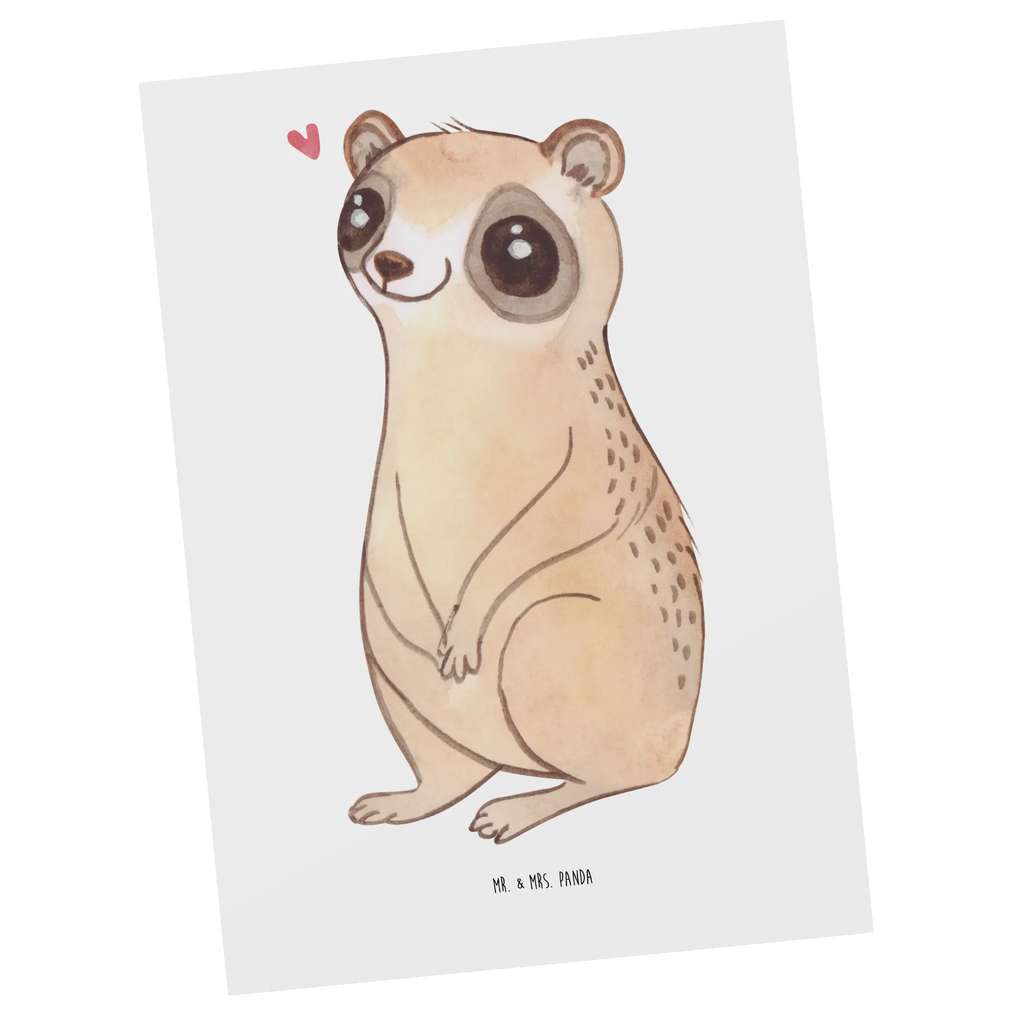 Postcard Slow loris Happy einzelkarte, Fotokarte, Grußkarte, Motivkarte, kunstkarte, Ansichtskarte, spruchkarte, Postkarten, bildkarte, Kunstkarten, Ansichtskarten, Postkarte, Designkarte, Tiere, Tiermotive, Gute Laune, Lustige Sprüche, Plumplori, Glück, Niedlich