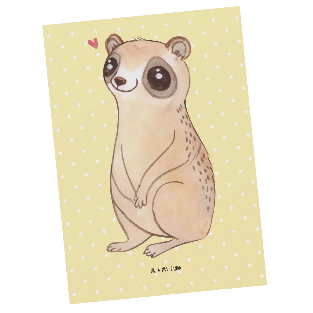 Postcard Slow loris Happy einzelkarte, Fotokarte, Grußkarte, Motivkarte, kunstkarte, Ansichtskarte, spruchkarte, Postkarten, bildkarte, Kunstkarten, Ansichtskarten, Postkarte, Designkarte, Tiere, Tiermotive, Gute Laune, Lustige Sprüche, Plumplori, Glück, Niedlich