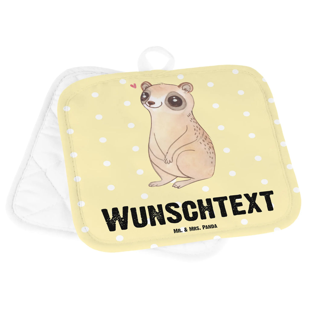 Personalised pot holder Slow loris Happy Personalisierte Topfuntersetzer, Topflappen Set Personalisiert, Topflappen mit Namen, Namensaufdruck, Personalisierter Ofenhandschuh, Topflappen Personalisiert, Lustige Sprüche, Tiere, Tiermotive, Gute Laune, Plumplori, Niedlich, Glück