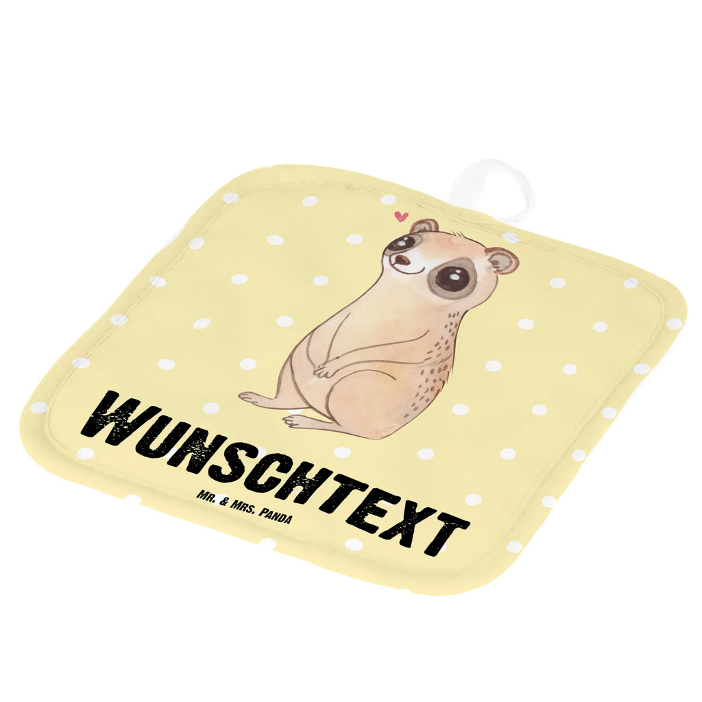 Personalised pot holder Slow loris Happy Personalisierte Topfuntersetzer, Topflappen Set Personalisiert, Topflappen mit Namen, Namensaufdruck, Personalisierter Ofenhandschuh, Topflappen Personalisiert, Lustige Sprüche, Tiere, Tiermotive, Gute Laune, Plumplori, Niedlich, Glück