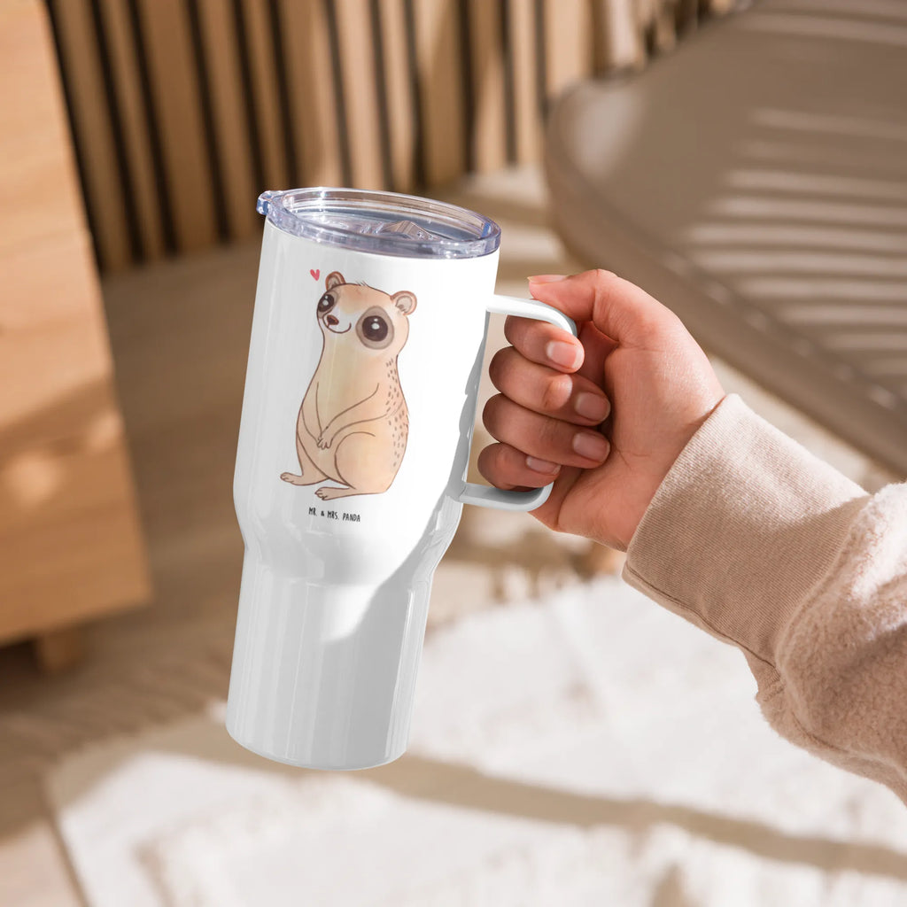XXL thermal mug Slow loris Happy Großer Thermobecher, Thermobecher, XL Reisetasse, XL Thermobecher, Jumbo Becher, Reisebecher, Autobecher, Tiermotive, Gute Laune, lustige Sprüche, Tiere, Niedlich, Plumplori, Glück