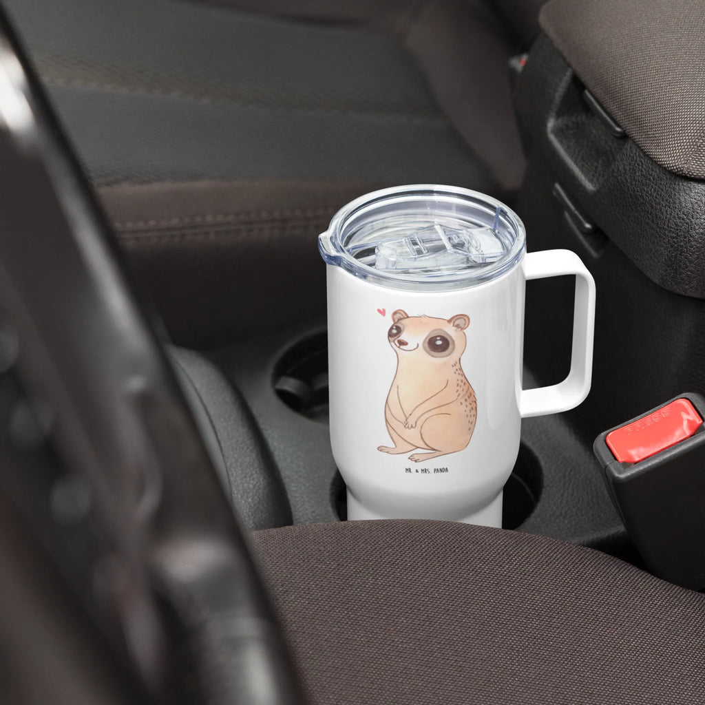 XXL thermal mug Slow loris Happy Großer Thermobecher, Thermobecher, XL Reisetasse, XL Thermobecher, Jumbo Becher, Reisebecher, Autobecher, Tiermotive, Gute Laune, lustige Sprüche, Tiere, Niedlich, Plumplori, Glück