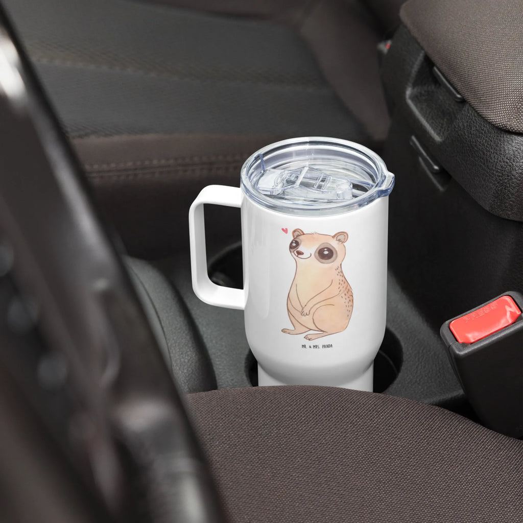 XXL thermal mug Slow loris Happy Großer Thermobecher, Thermobecher, XL Reisetasse, XL Thermobecher, Jumbo Becher, Reisebecher, Autobecher, Tiermotive, Gute Laune, lustige Sprüche, Tiere, Niedlich, Plumplori, Glück