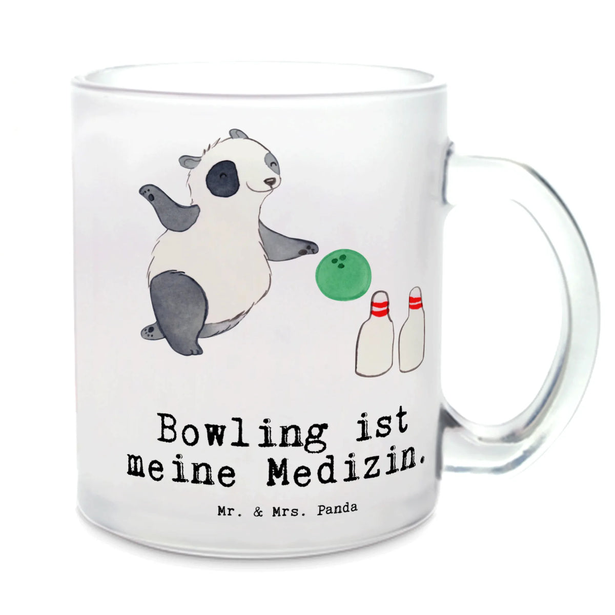 Glass tea cup panda bowling tea glass, mug, glass, tea, Tea cup, Gift, sport, hobby, giving, thank you, award, profit, athlete, Go Bowling, Bowling Center, Bowling