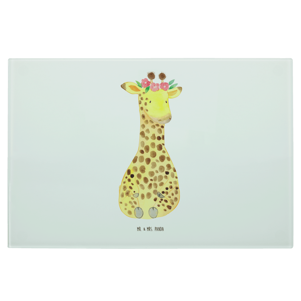 Glasschneidebrett Giraffe Blumenkranz Glasschneidebrett, Schneidebrett, Afrika, Wildtiere, Giraffe, Blumenkranz, Abenteurer, Selbstliebe, Freundin