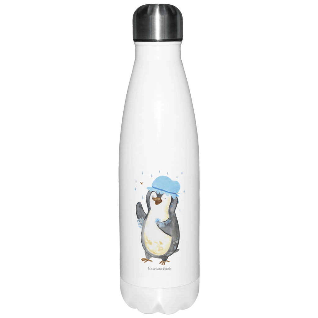 Thermosflasche Pinguin duscht Isolierflasche, Thermoflasche, Trinkflasche, Thermos, Edelstahl, Pinguin, Pinguine, Dusche, duschen, Lebensmotto, Motivation, Neustart, Neuanfang, glücklich sein