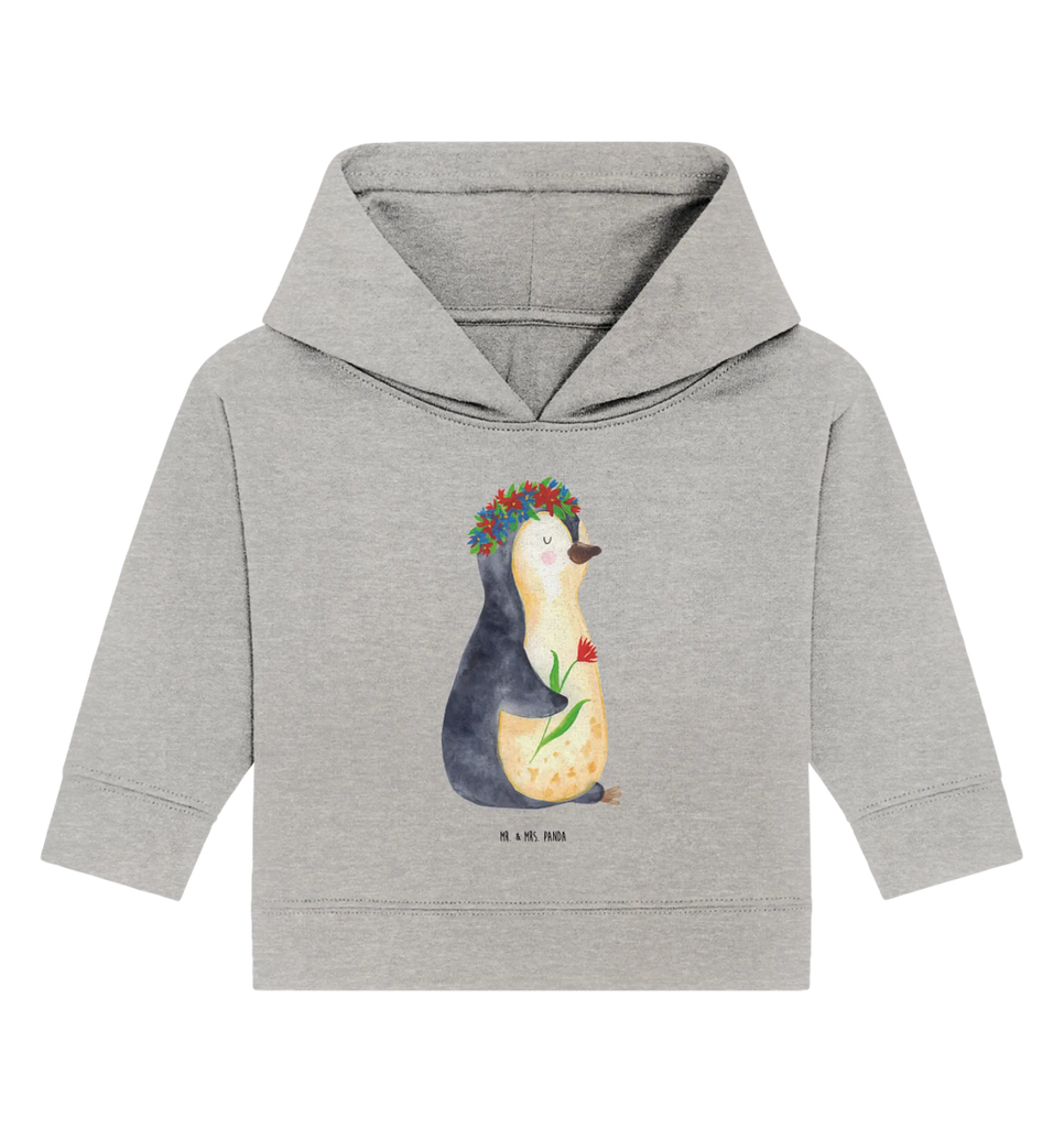 Organic Baby Hoodie Pinguin Blumen Baby Kapuzenshirt, Baby Kapuzensweatshirt, Baby Pullover, Baby Hoodie, Pinguin, Leben, Lebensziele, Ziele, Wünsche, Pinguine, Liebeskummer, Universum, Blumenkranz, Geschenkidee, Lebenslust, Motivation