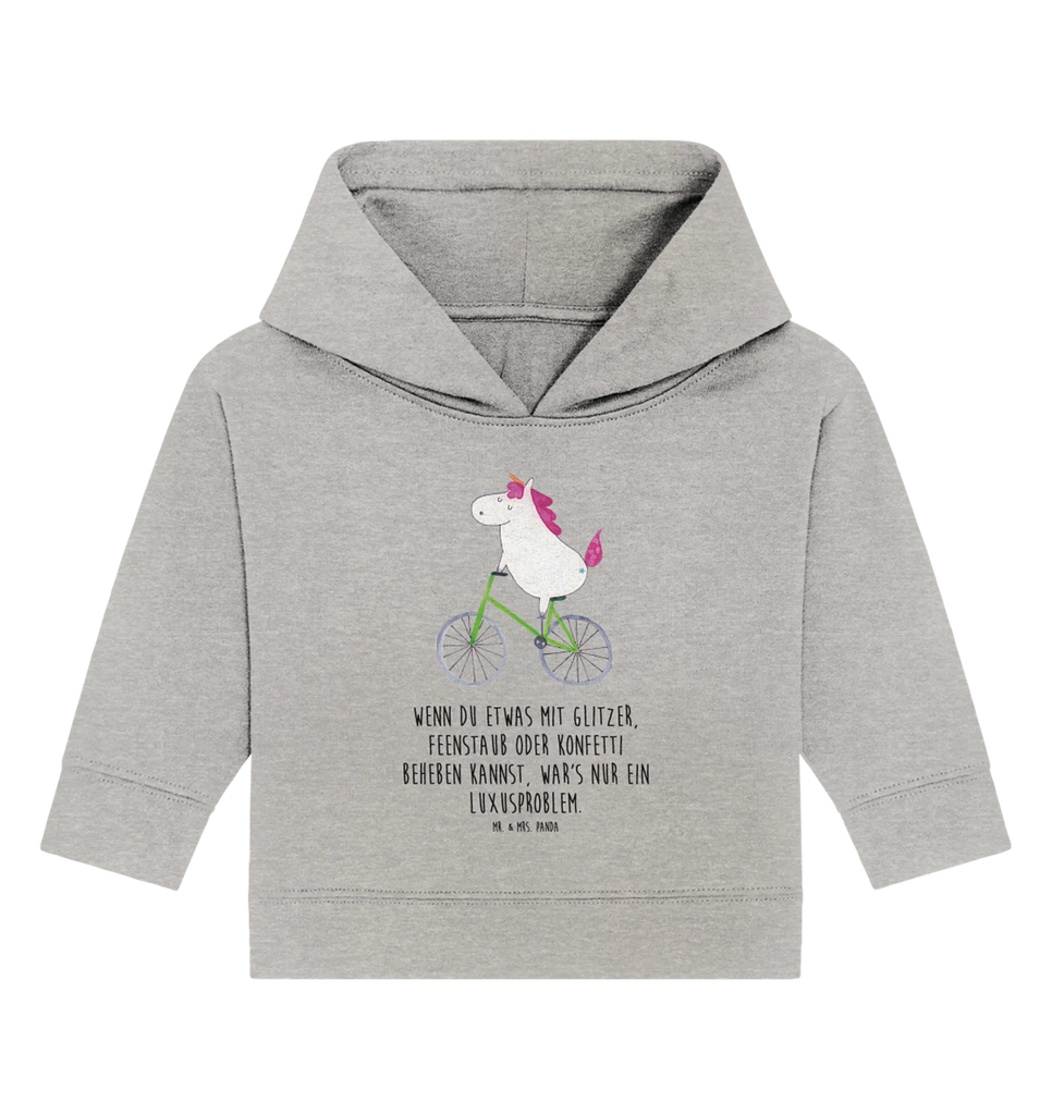 Organic Baby Hoodie Einhorn Radfahrer Baby Kapuzensweatshirt, Baby Kapuzenshirt, Baby Hoodie, Baby Pullover, Einhörner, Einhorn Deko, Unicorn, Einhorn, Luxusproblem, Konfetti, Feenstaub, Kummer, Liebeskummer, Bike, Radfahrer, Radfahren, Rad