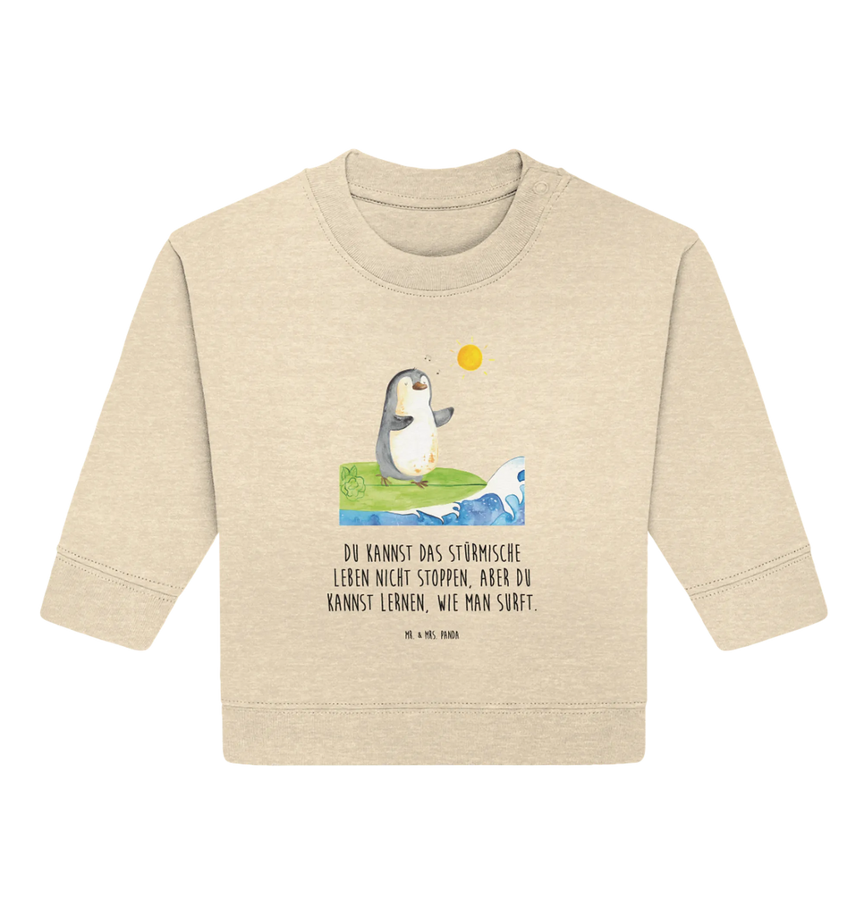 Organic Baby Pullover Pinguin Surfer Baby Sweatshirt, Baby Bullover, Pinguin, Pinguine, Surfer, Wellen, Surfen, Portugal, Hawaii, Wellen Reiten, Urlaub