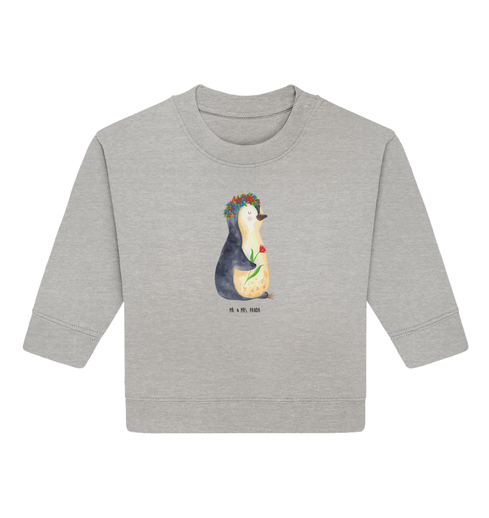 Organic Baby Pullover Penguin Flower Baby Sweatshirt, Baby Bullover, Pinguin, Wünsche, Lebenslust, Liebeskummer, Blumenkranz, Leben, Pinguine, Motivation, Ziele, Geschenkidee, Lebensziele, Universum