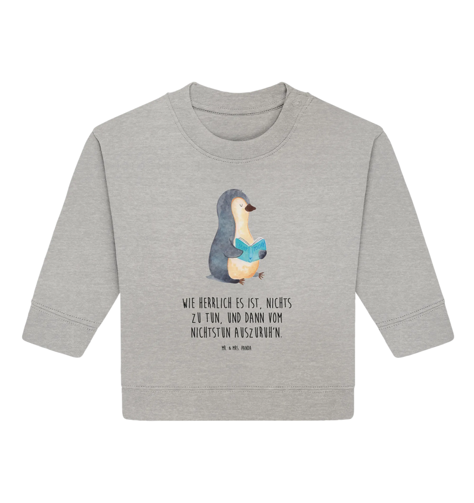 Organic Baby Pullover Pinguin Buch Baby Bullover, Baby Sweatshirt, Pinguin, Pinguine, Nichtstun, Freizeit, Urlaub, Bücherwurm, Lesen, Faulenzen, Buch, Ferien
