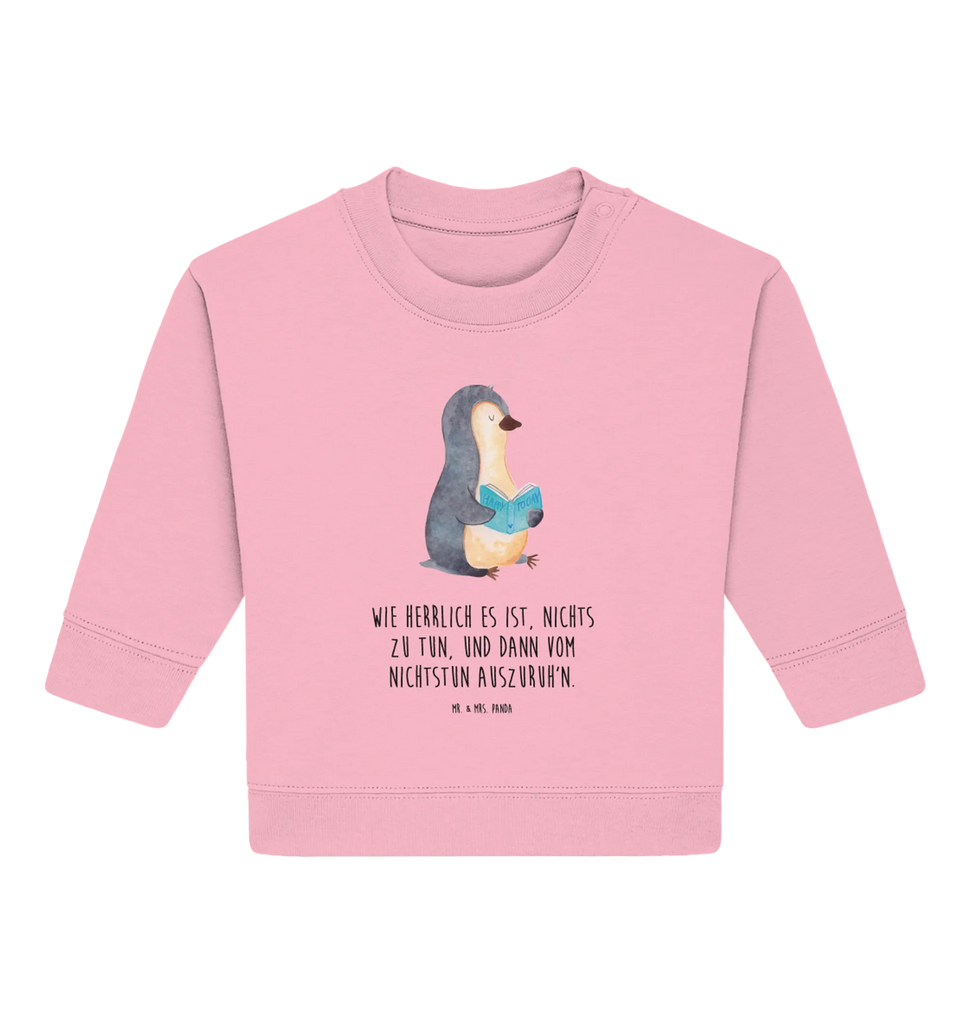 Organic Baby Pullover Pinguin Buch Baby Bullover, Baby Sweatshirt, Pinguin, Pinguine, Nichtstun, Freizeit, Urlaub, Bücherwurm, Lesen, Faulenzen, Buch, Ferien