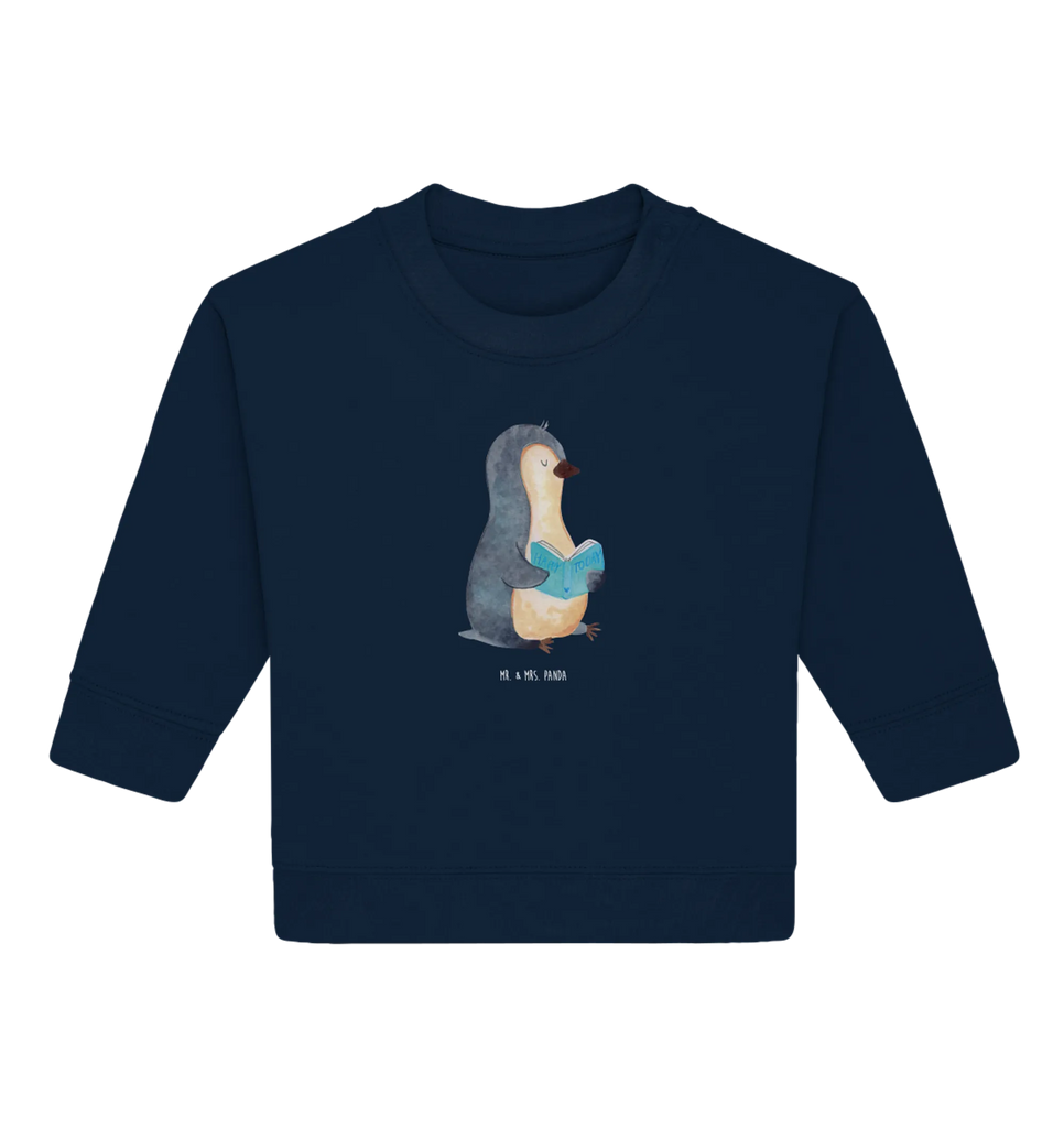 Organic Baby Pullover Pinguin Buch Baby Bullover, Baby Sweatshirt, Pinguin, Pinguine, Nichtstun, Freizeit, Urlaub, Bücherwurm, Lesen, Faulenzen, Buch, Ferien