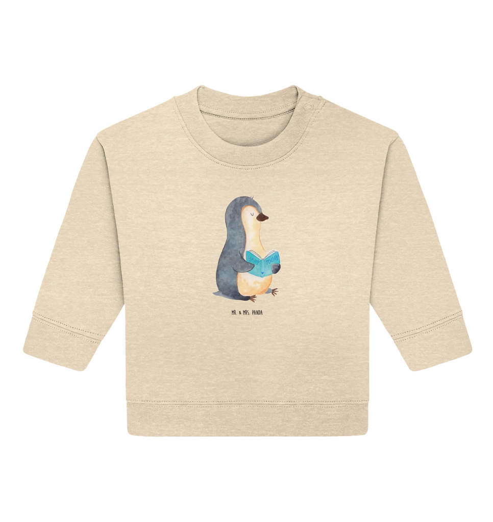 Organic Baby Pullover Pinguin Buch Baby Bullover, Baby Sweatshirt, Pinguin, Pinguine, Nichtstun, Freizeit, Urlaub, Bücherwurm, Lesen, Faulenzen, Buch, Ferien