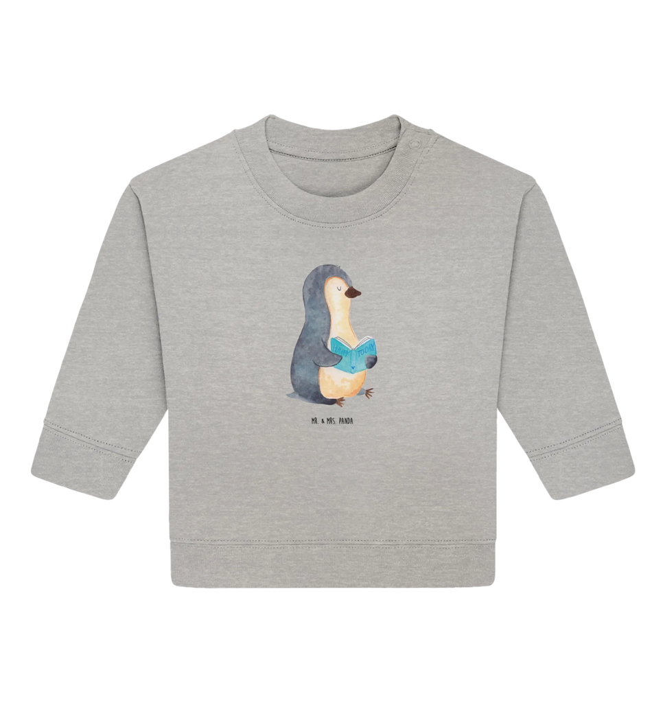 Organic Baby Pullover Pinguin Buch Baby Bullover, Baby Sweatshirt, Pinguin, Pinguine, Nichtstun, Freizeit, Urlaub, Bücherwurm, Lesen, Faulenzen, Buch, Ferien