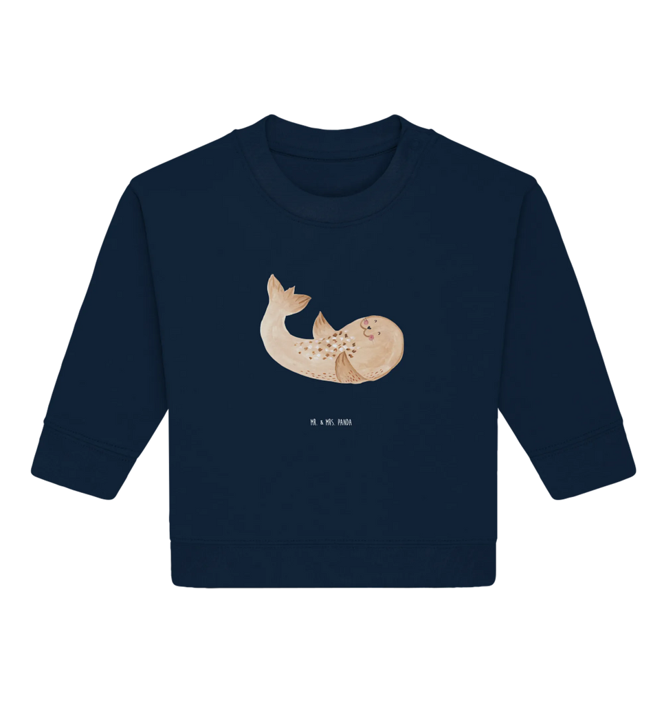 Organic Baby Pullover Robbe Liegen Baby Sweatshirt, Baby Bullover, Gute Laune, Tiermotive, Tiere, Lustige Sprüche, Robben, Freude, Meerestier, Robbe, Lachen, Seehund, Nordsee, Ostsee, Strand