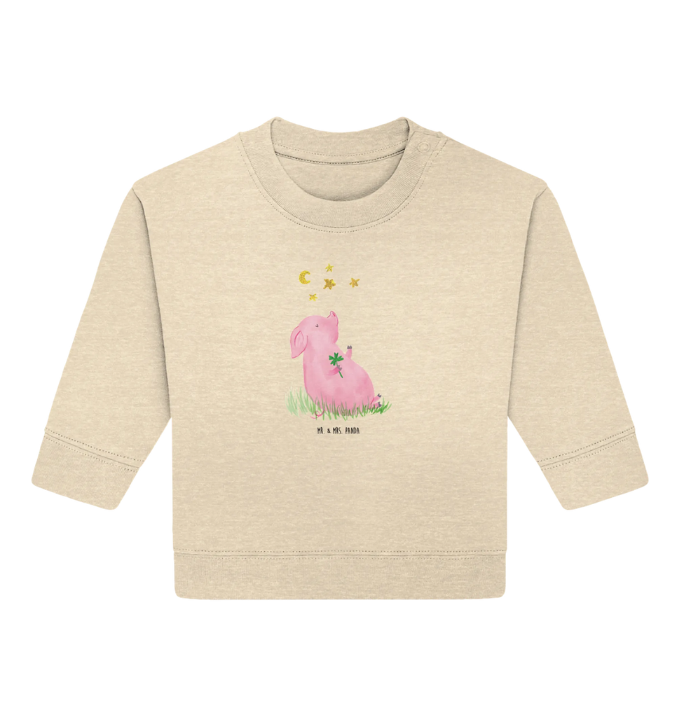 Organiczny sweter dla niemowląt świnia Szczęście Baby Sweatshirt, Baby Bullover, Gute Laune, Tiermotive, Tiere, Lustige Sprüche, Träume, Sernchen, Schwein, Glücksschwein. Glück, Schweinchen, Glücksbringer, Motivation, Ziele, Sterne