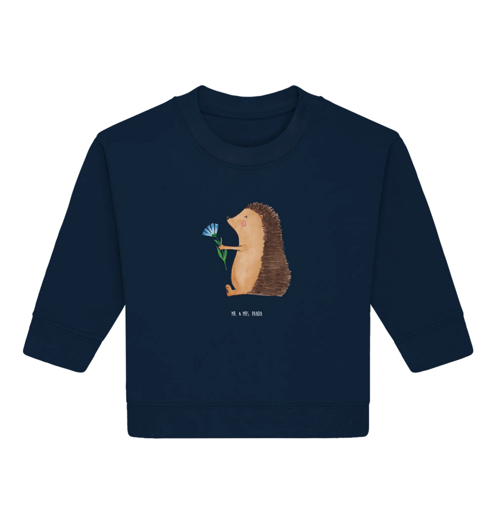 Organic Baby Pullover Hedgehog Flower Baby Bullover, Baby Sweatshirt, Gute Laune, Tiermotive, Tiere, Lustige Sprüche, Besuch, Igel, Gute Besserung, Krankheit, krank, Krankenhaus, Genesungswünsche