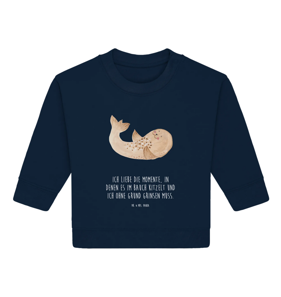 Organic Baby Pullover Robbe Liegen Baby Sweatshirt, Baby Bullover, Gute Laune, Tiermotive, Tiere, Lustige Sprüche, Robben, Freude, Meerestier, Robbe, Lachen, Seehund, Nordsee, Ostsee, Strand