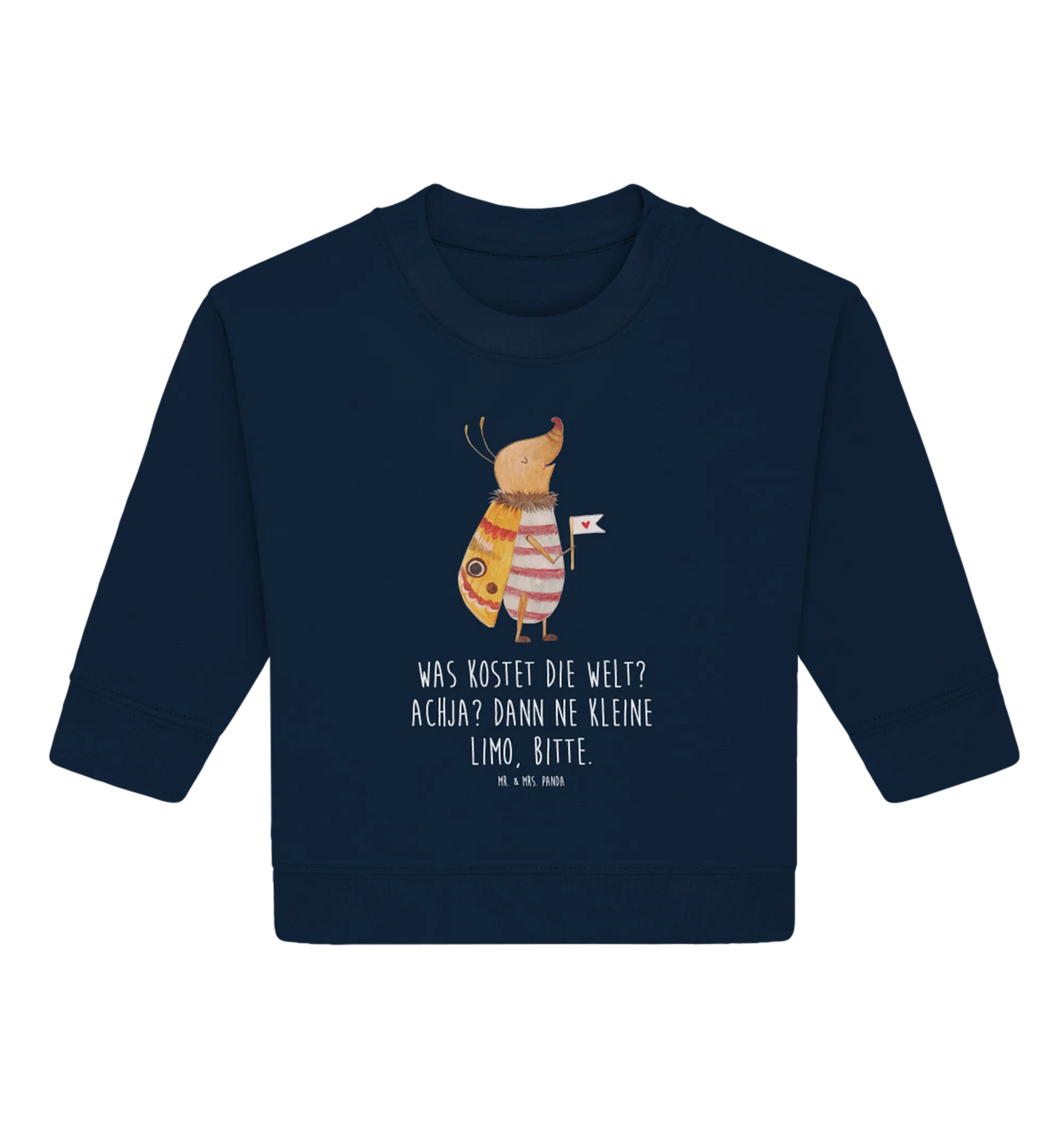 Organic Baby Pullover Moth flag hand drawn, card, small animals, cute animal motives, cute, good mood, funny sayings, gift ideas, special gifts, gifts, animal lover, Beetle, Moth, Kitchen decoration, Saying funny, How much does the world cost