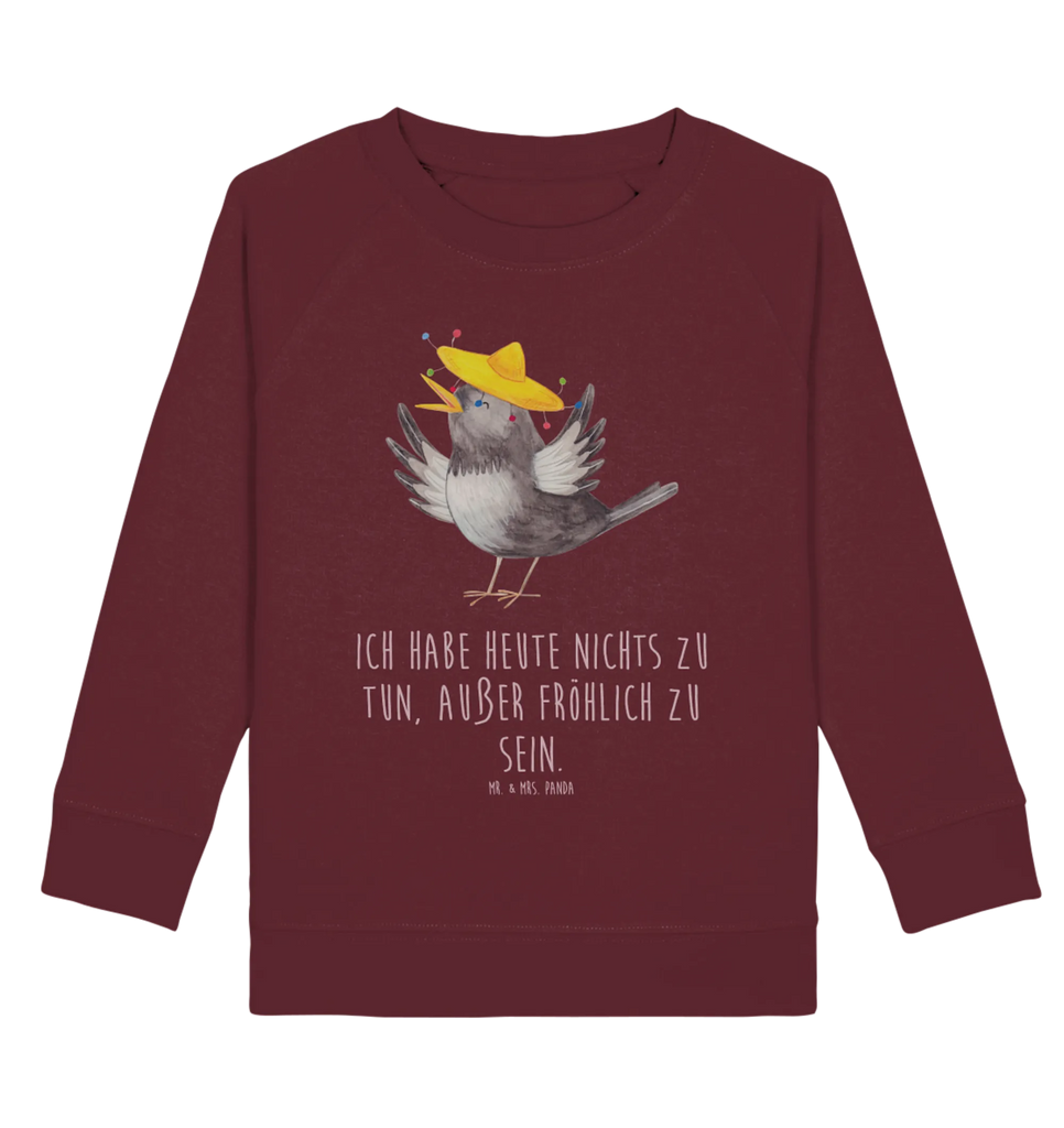 Organic Kinder Pullover Rabe mit Sombrero Kinder Pullover, Kinder Sweatshirt, Gute Laune, Tiermotive, Tiere, Lustige Sprüche, Vögel, Glück Spruch, Motivation, Froh, glücklich sein, Spruch Positiv, Fröhlich sein, Vogel, Rabe, Elster