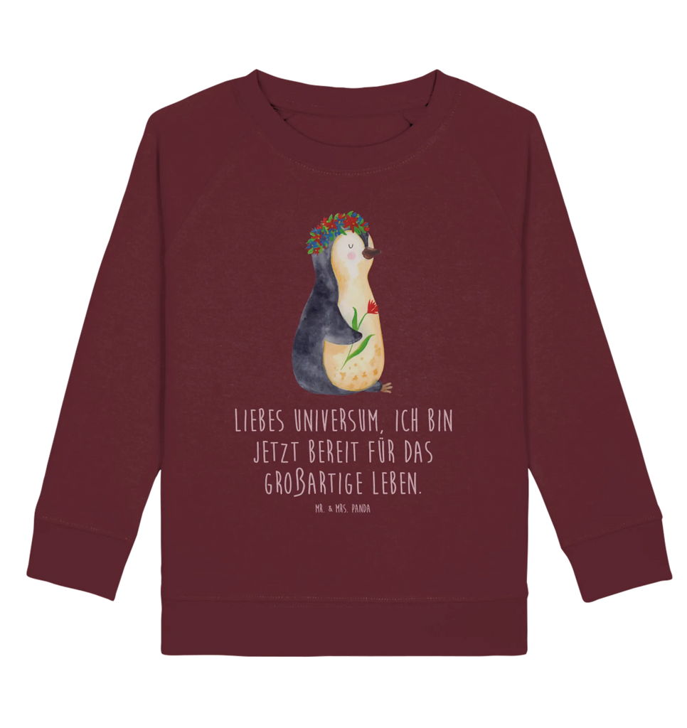 Organic Kinder Pullover Pinguin Blumenkranz Kinder Sweatshirt, Kinder Pullover, Pinguin, Leben, Universum, Lebensziele, Pinguine, Geschenkidee, Wünsche, Lebenslust, Motivation, Blumenkranz, Liebeskummer, Ziele