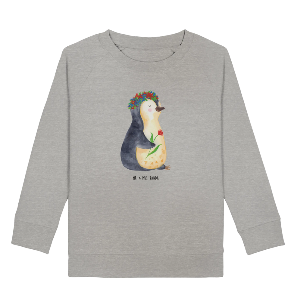 Organic Kinder Pullover Pinguin Blumenkranz Kinder Sweatshirt, Kinder Pullover, Pinguin, Leben, Universum, Lebensziele, Pinguine, Geschenkidee, Wünsche, Lebenslust, Motivation, Blumenkranz, Liebeskummer, Ziele