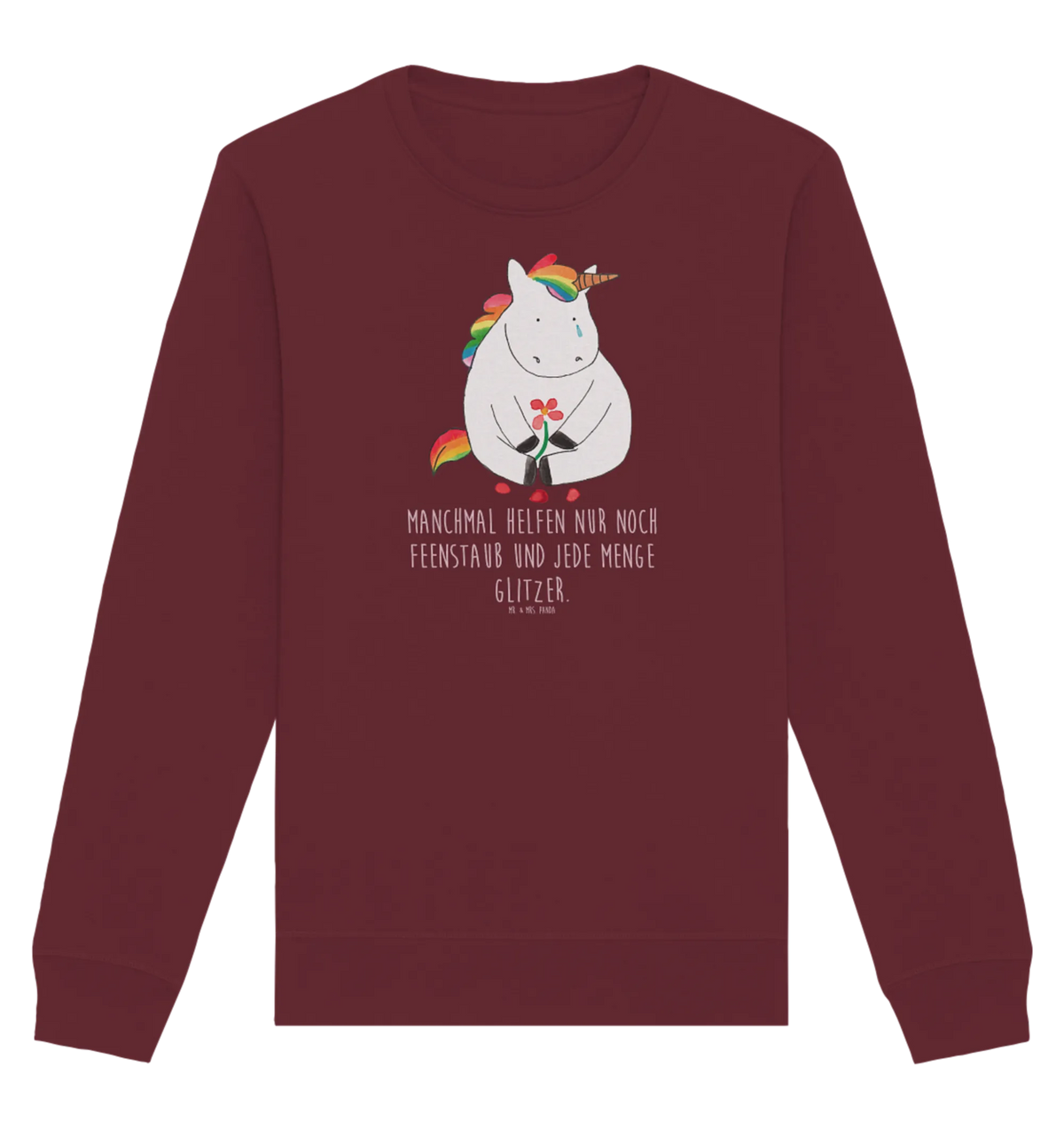 Bio Baumwoll Pullover Einhorn Traurig Pullover, Pullover Männer, Pullover Frauen, Sweatshirt, Sweatshirt Männer, Sweatshirt Frauen, Unisex, Einhorn, Einhörner, Einhorn Deko, Unicorn, Glitzer, Trösten. Freundschaft, Freunde, Liebe, Trauer, Grußkarte, Blume