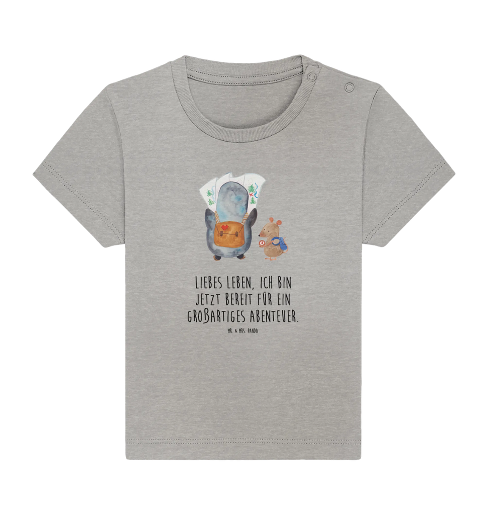 Organic Baby Shirt Penguin & Mouse Hiker Penguin, North Pole, Winter, Penguins, adventurer, wanderlust, adventure, penguin, hiking, excursion, road trip, penguins