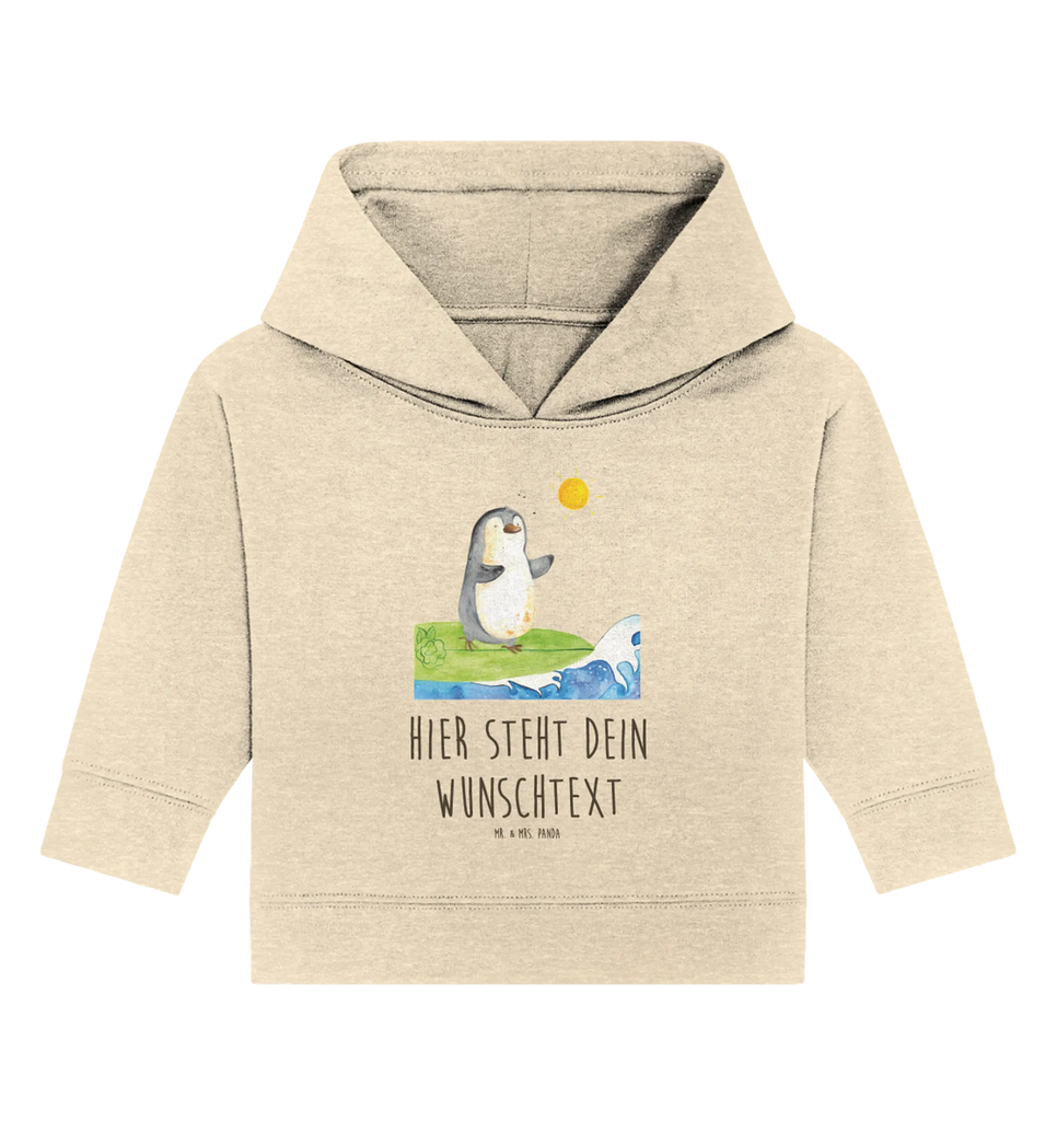 Personalisierter Baby Hoodie Pinguin Surfer Babyhoodie Wunschtext, Baby Hoodie mit Namen, Personalisierter Baby Hoodie, Pinguin, Pinguine, surfen, Portugal, Urlaub, Wellen, Hawaii, Surfer, Wellen reiten